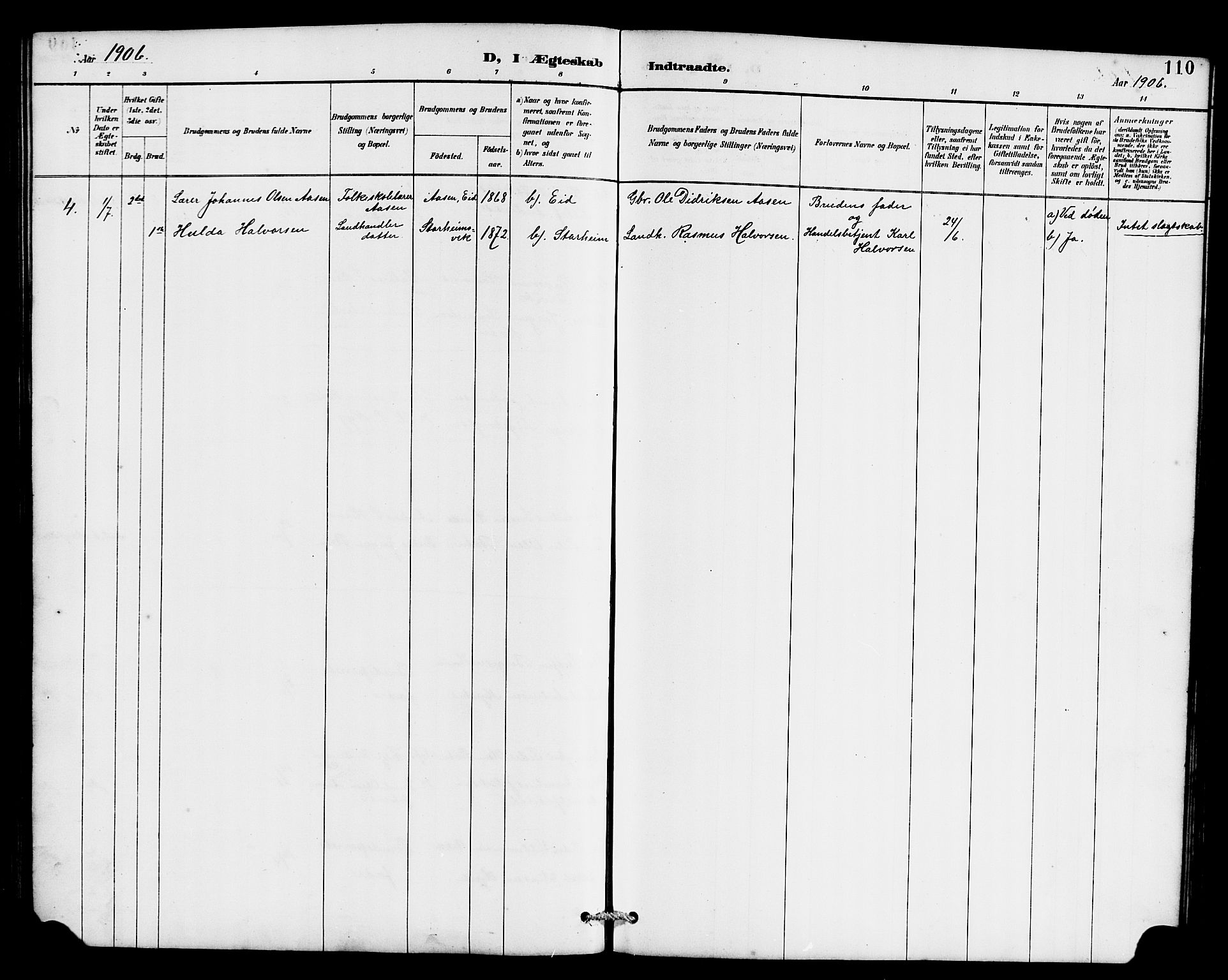 Eid sokneprestembete, AV/SAB-A-82301/H/Hab/Habc/L0002: Klokkerbok nr. C 2, 1887-1906, s. 110