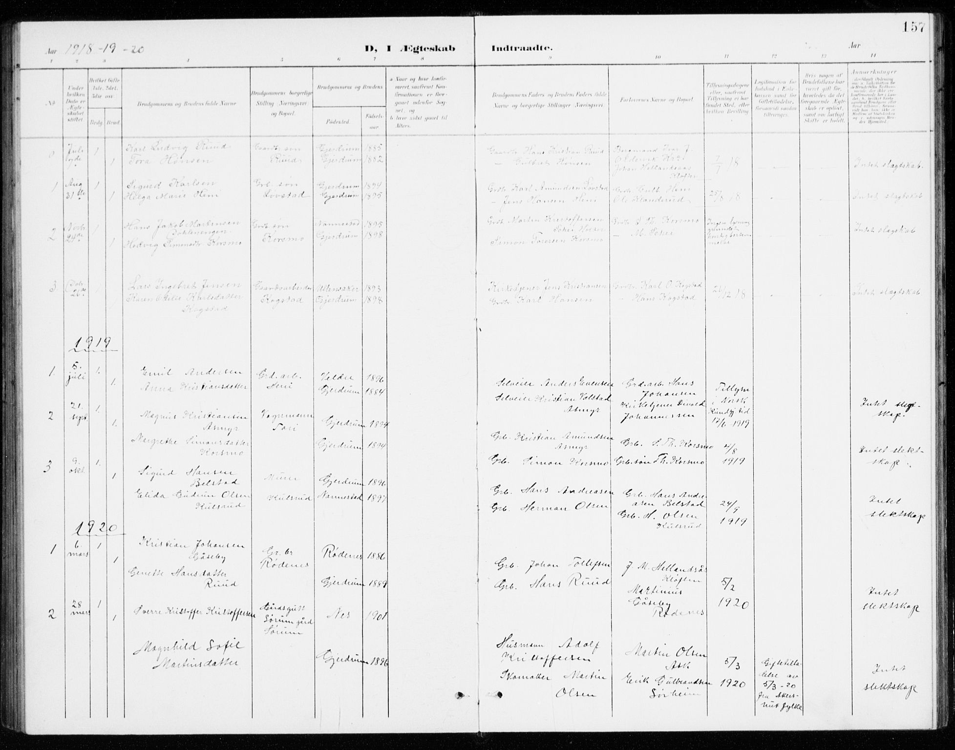Gjerdrum prestekontor Kirkebøker, AV/SAO-A-10412b/G/Gb/L0001: Klokkerbok nr. II 1, 1901-1944, s. 157