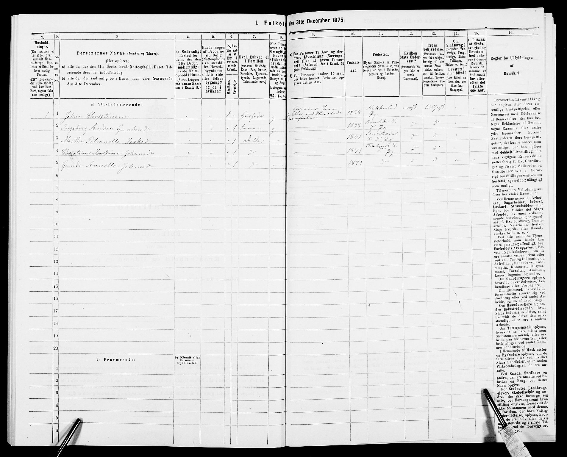 SAK, Folketelling 1875 for 0918P Austre Moland prestegjeld, 1875, s. 1529