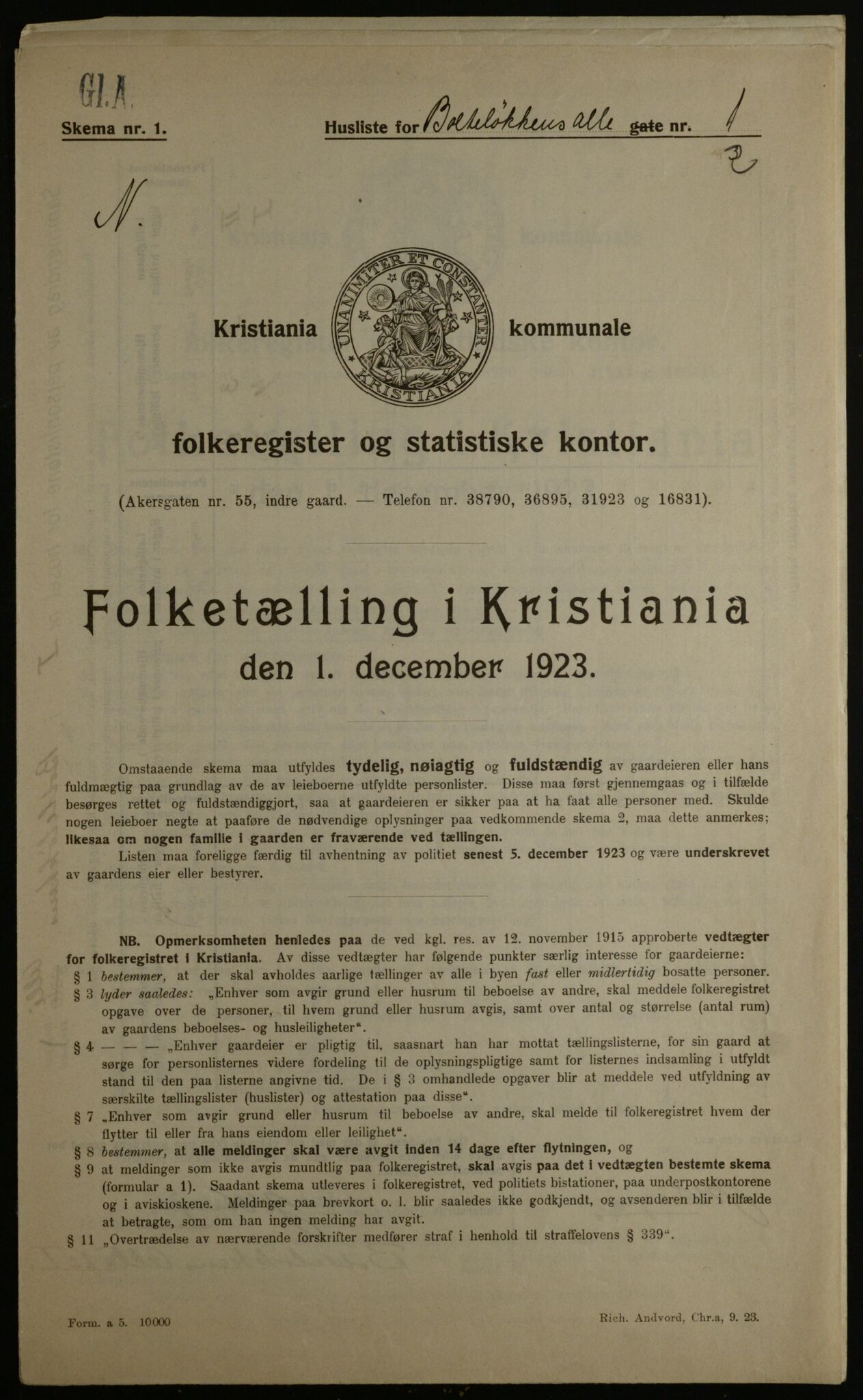 OBA, Kommunal folketelling 1.12.1923 for Kristiania, 1923, s. 8678