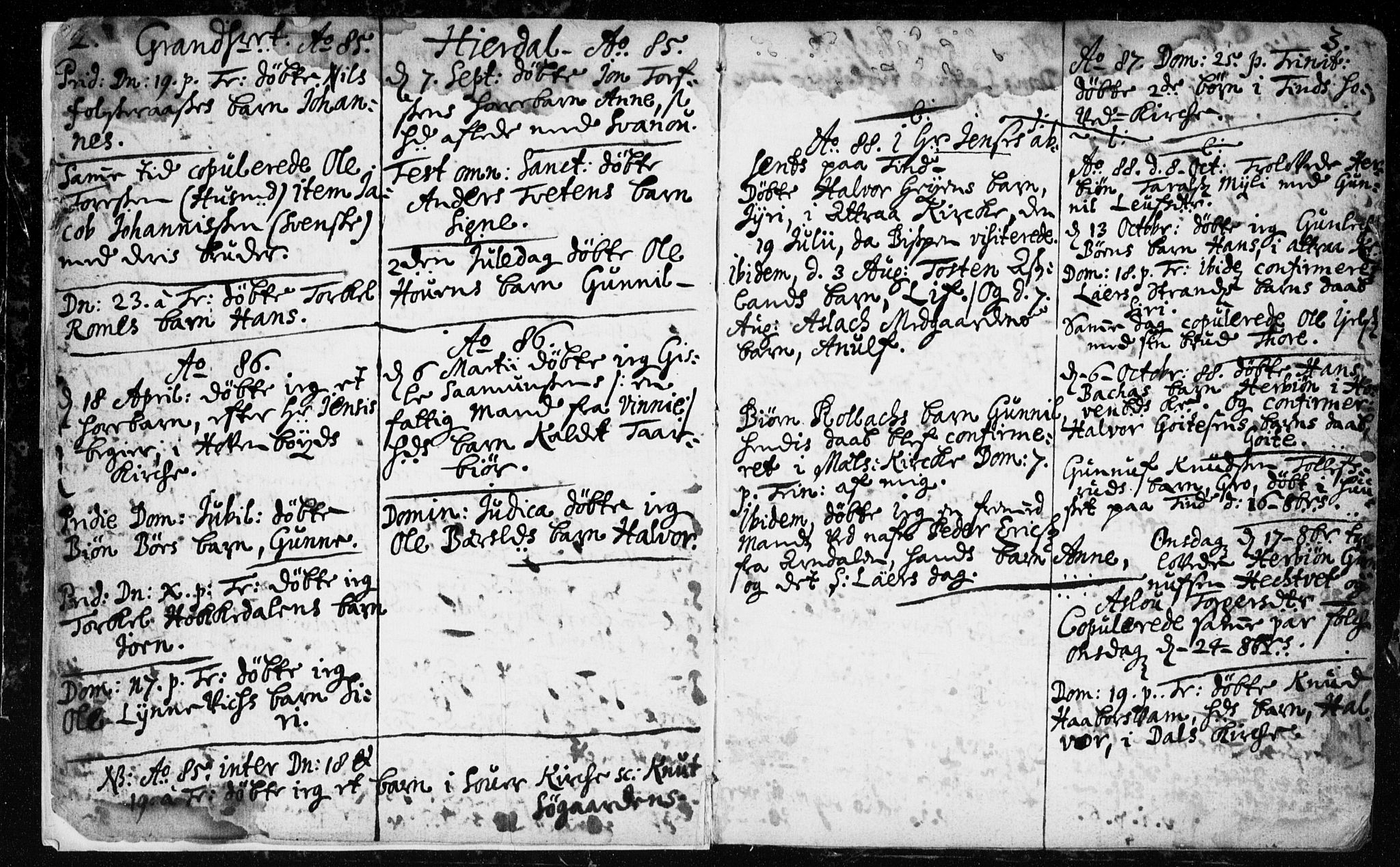 Hjartdal kirkebøker, AV/SAKO-A-270/F/Fa/L0001: Ministerialbok nr. I 1, 1685-1714, s. 2-3