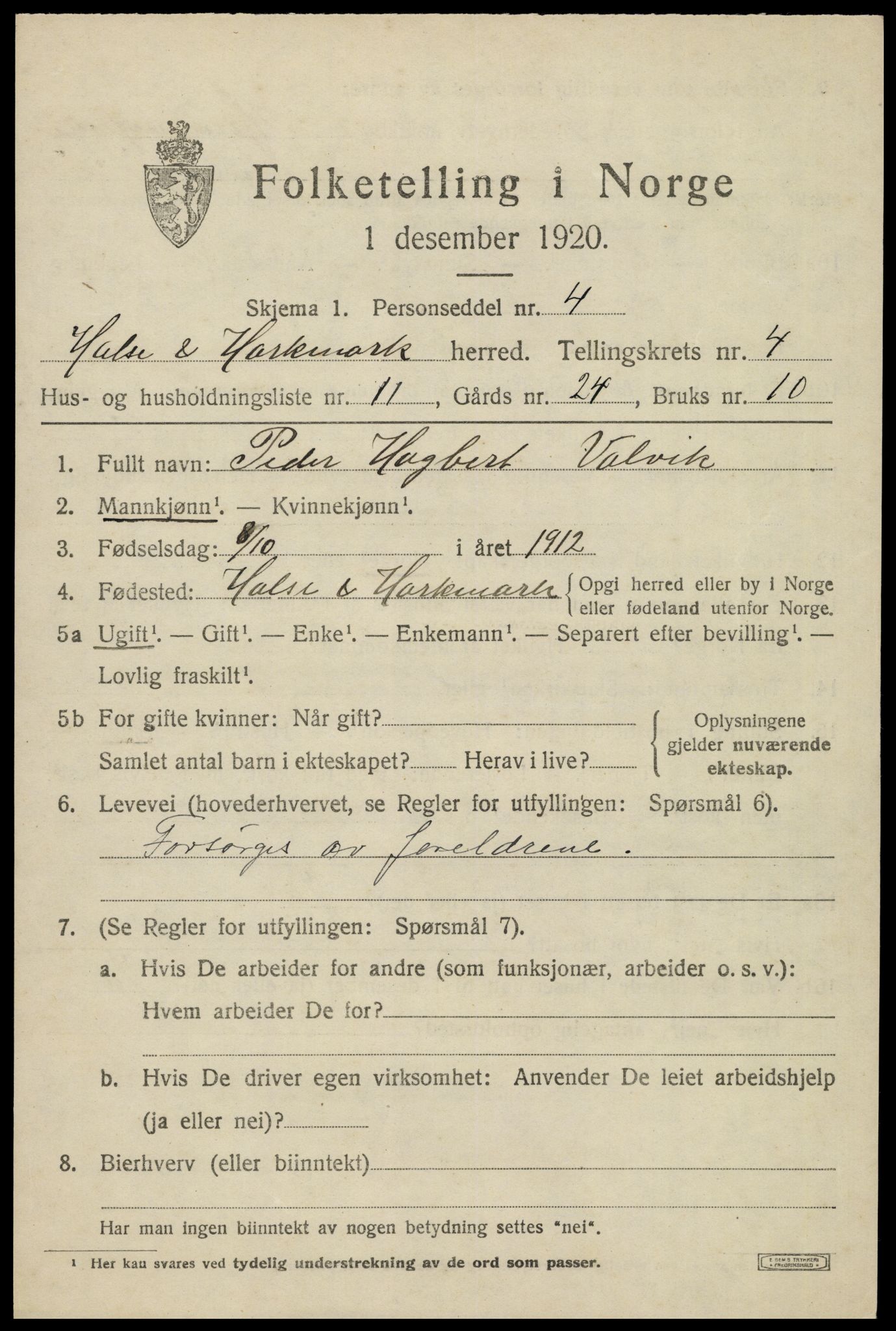 SAK, Folketelling 1920 for 1019 Halse og Harkmark herred, 1920, s. 2950