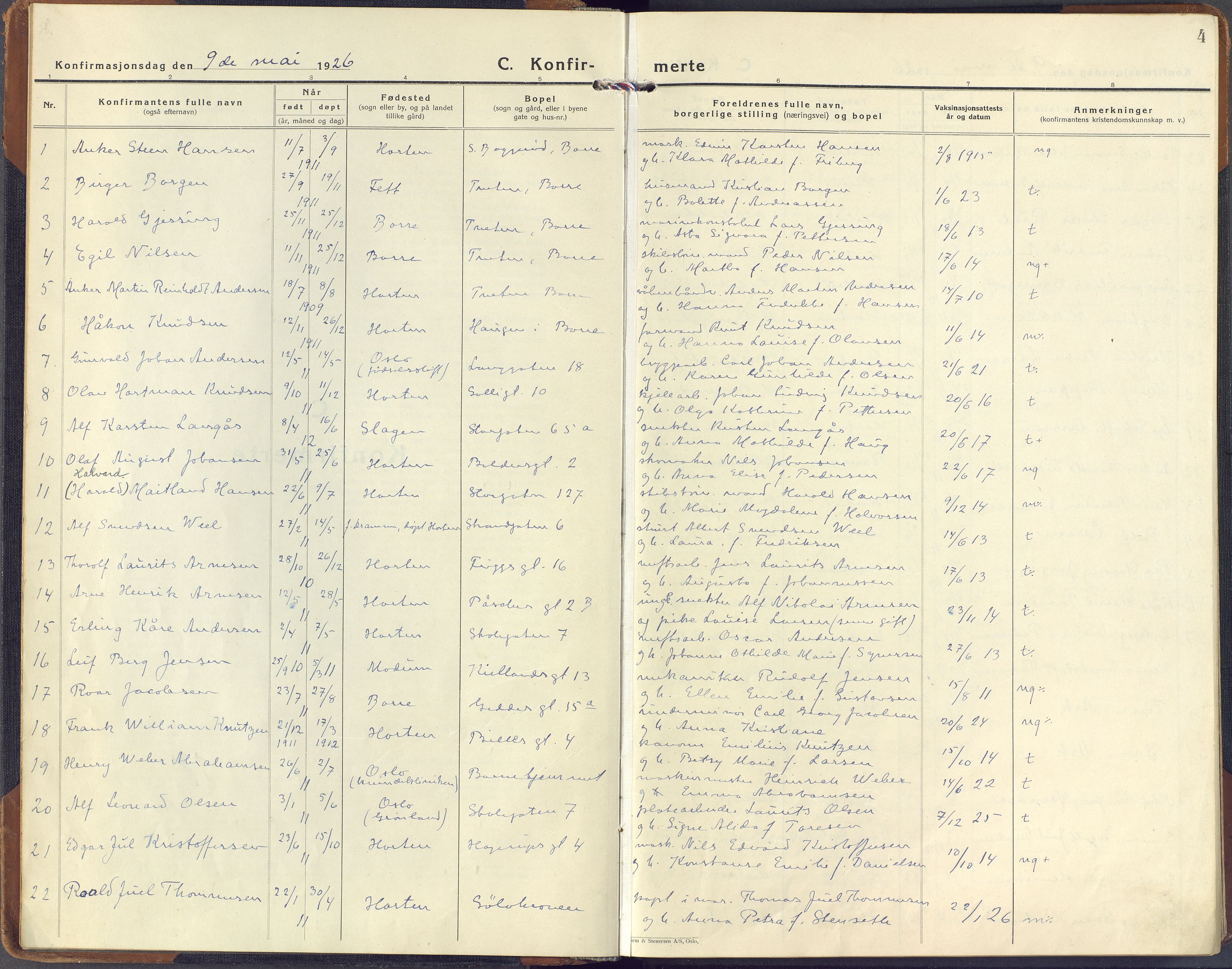 Horten kirkebøker, SAKO/A-348/F/Fa/L0011: Ministerialbok nr. 11, 1926-1937, s. 4