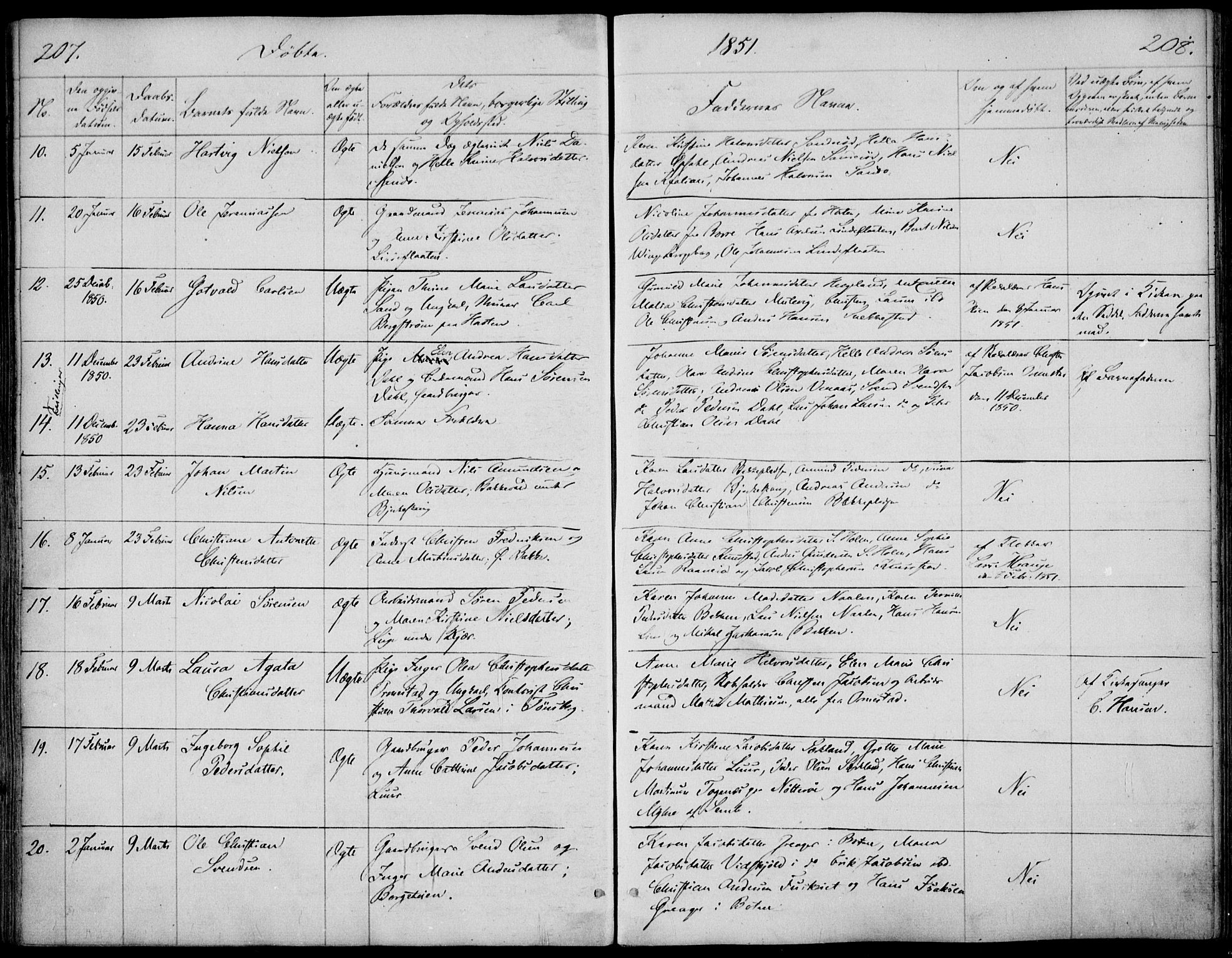 Våle kirkebøker, AV/SAKO-A-334/F/Fa/L0009a: Ministerialbok nr. I 9A, 1839-1860, s. 207-208