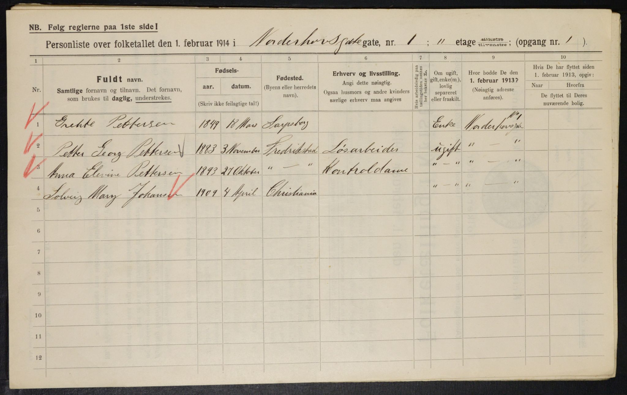 OBA, Kommunal folketelling 1.2.1914 for Kristiania, 1914, s. 72464