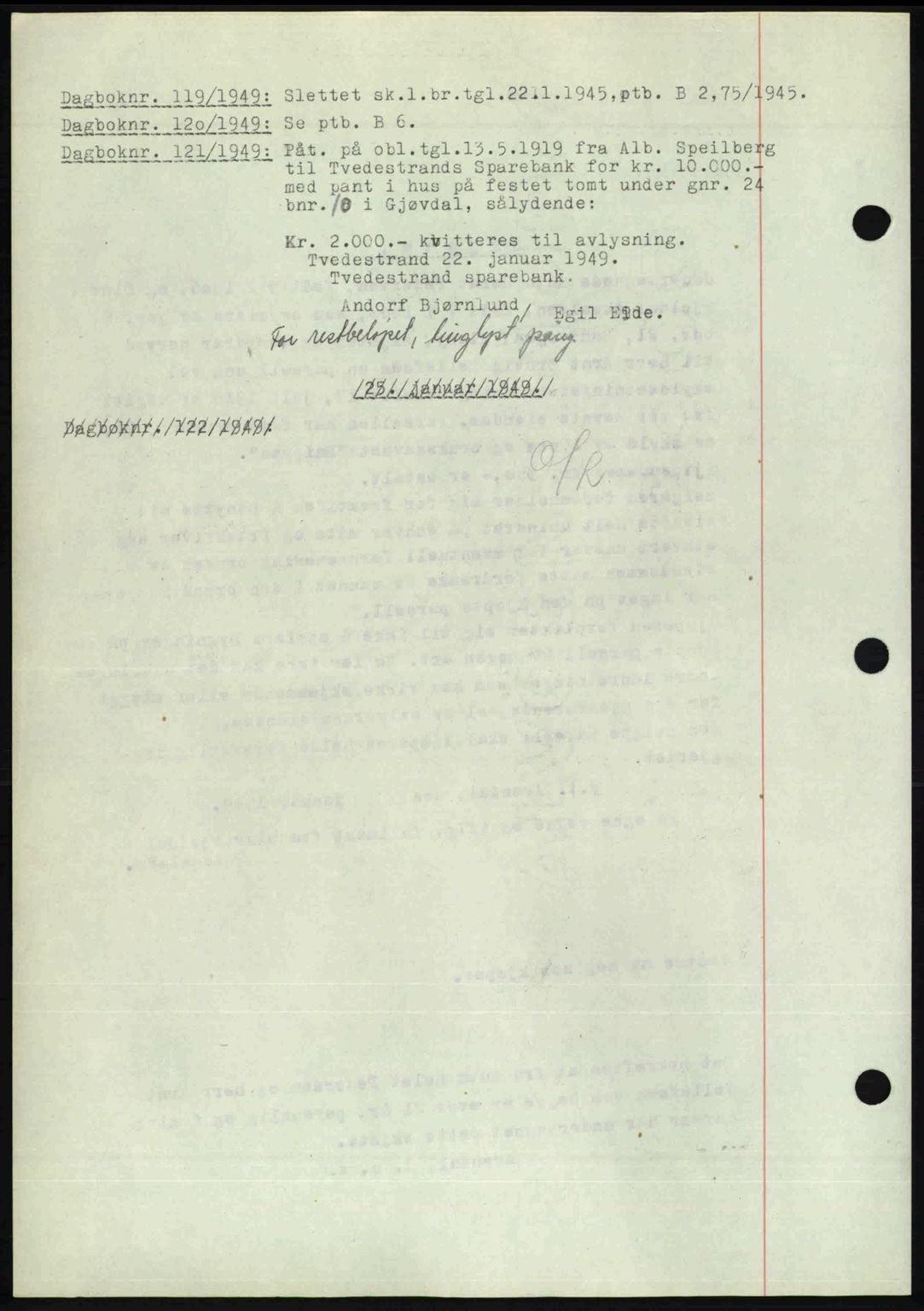 Nedenes sorenskriveri, SAK/1221-0006/G/Gb/Gba/L0060: Pantebok nr. A12, 1948-1949, Dagboknr: 119/1949