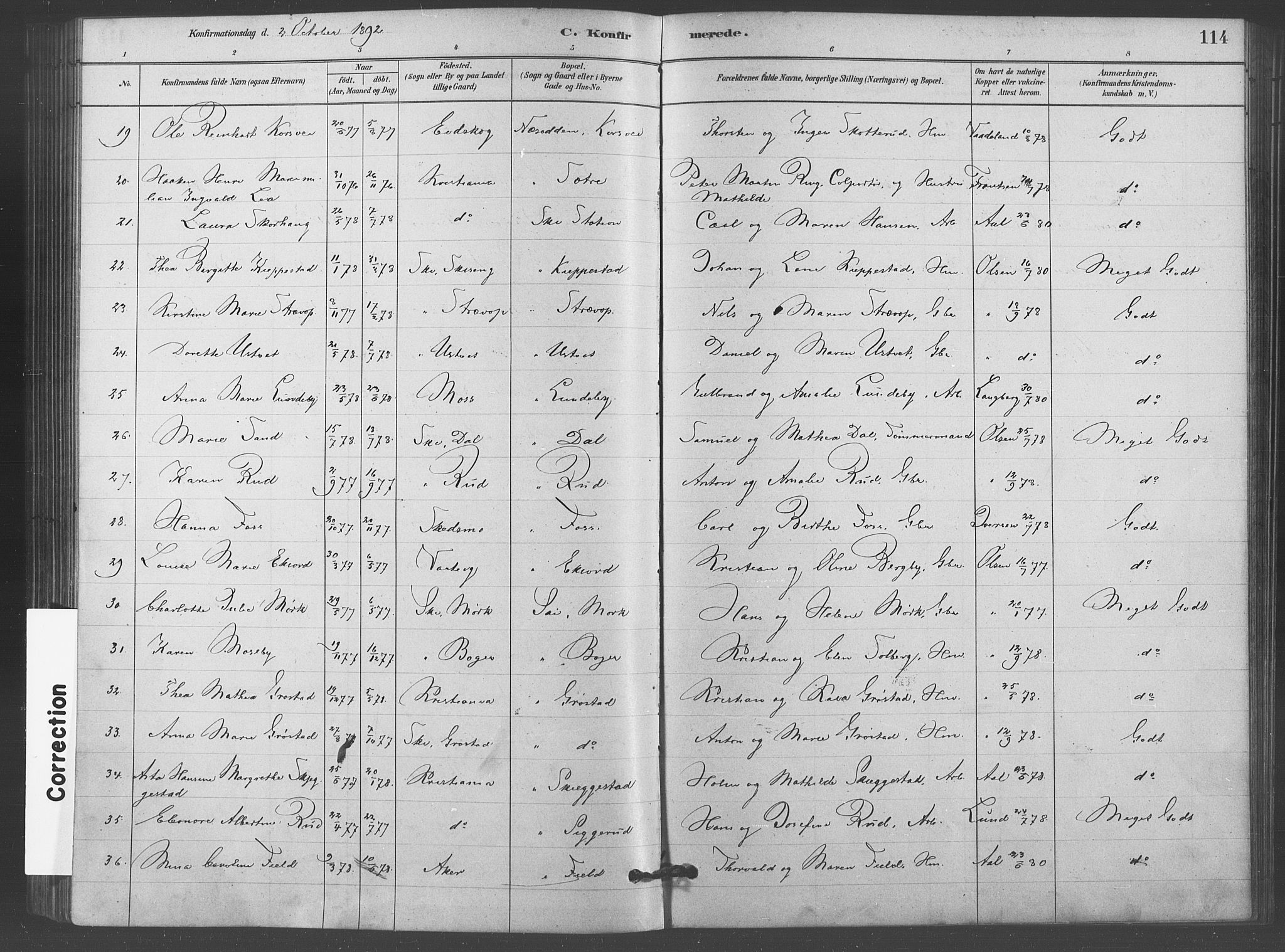 Kråkstad prestekontor Kirkebøker, SAO/A-10125a/F/Fb/L0001: Ministerialbok nr. II 1, 1880-1892, s. 114