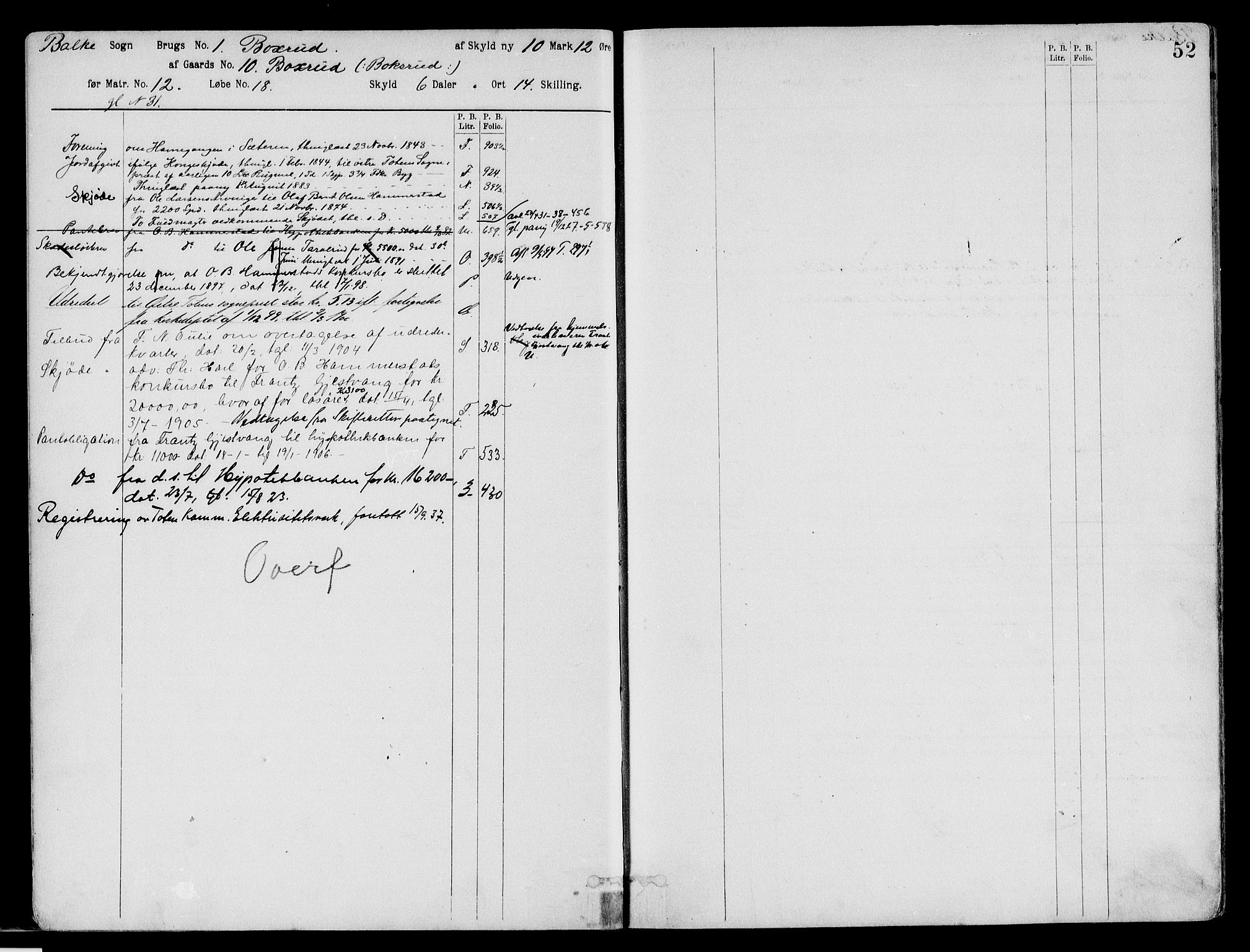 Toten tingrett, AV/SAH-TING-006/H/Ha/Haa/L0031: Panteregister nr. 31a, 1908, s. 52