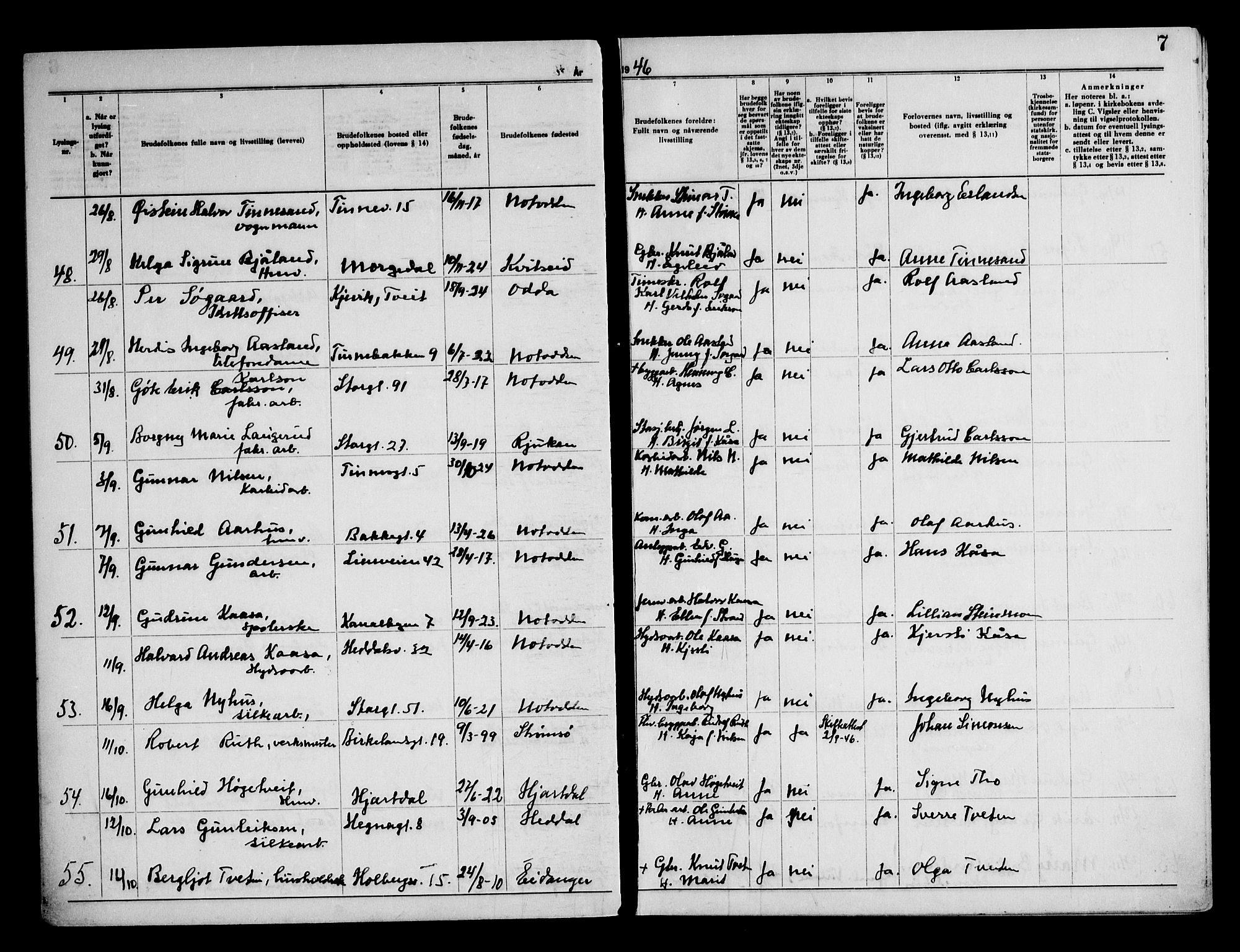 Notodden kirkebøker, AV/SAKO-A-290/H/Ha/L0002: Lysningsprotokoll nr. 2, 1946-1958, s. 7