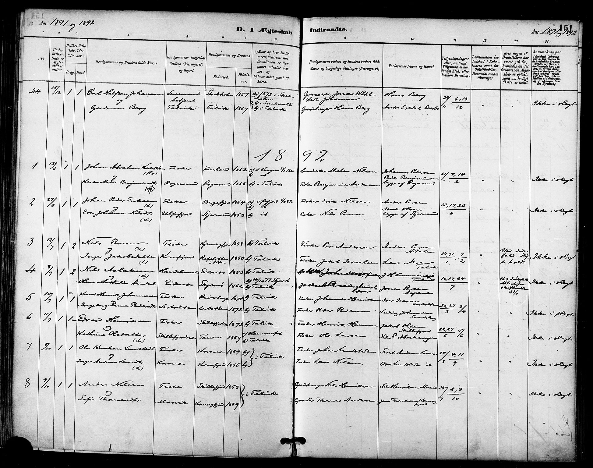 Talvik sokneprestkontor, SATØ/S-1337/H/Ha/L0013kirke: Ministerialbok nr. 13, 1886-1897, s. 151