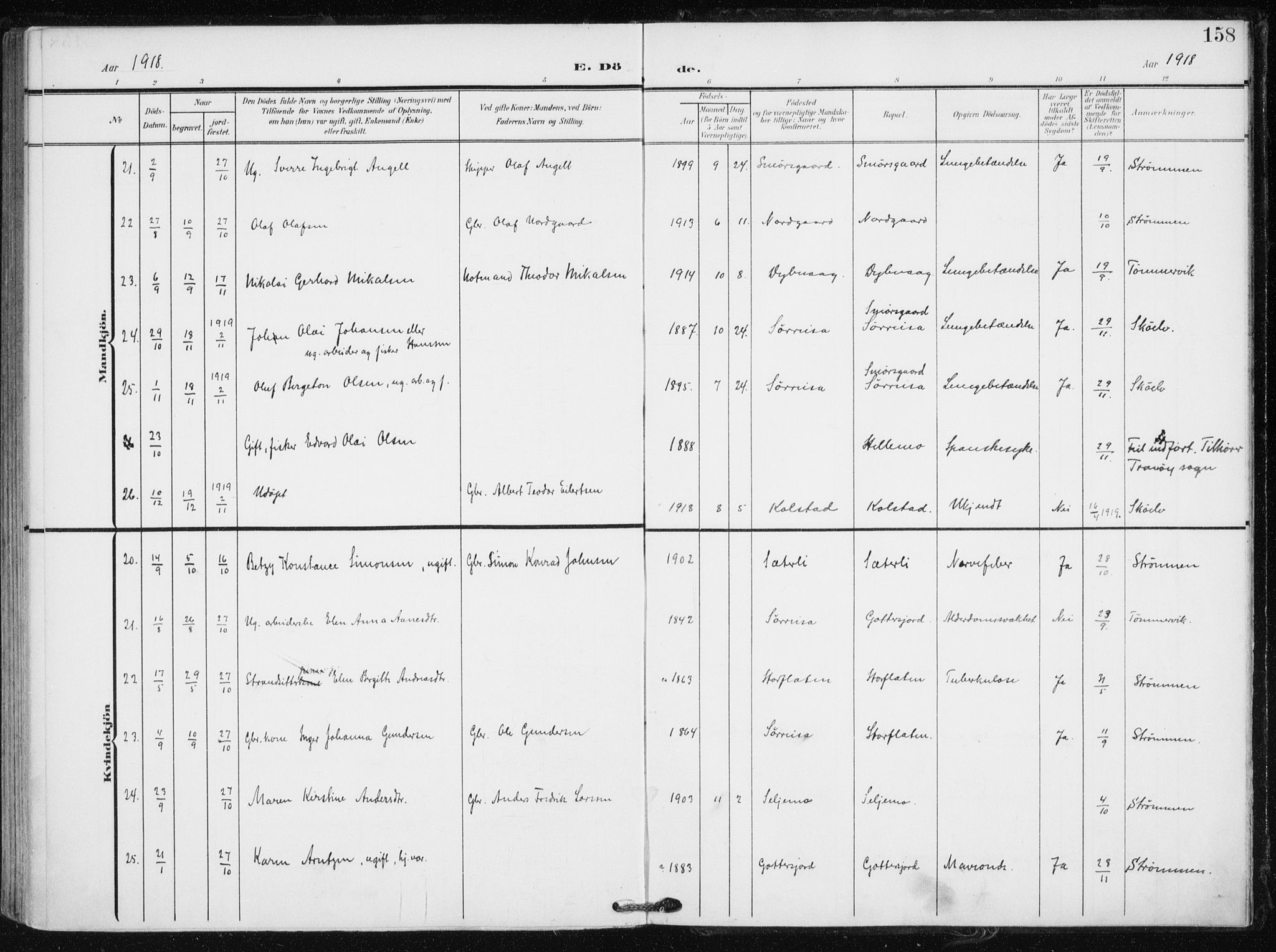 Tranøy sokneprestkontor, AV/SATØ-S-1313/I/Ia/Iaa/L0012kirke: Ministerialbok nr. 12, 1905-1918, s. 158