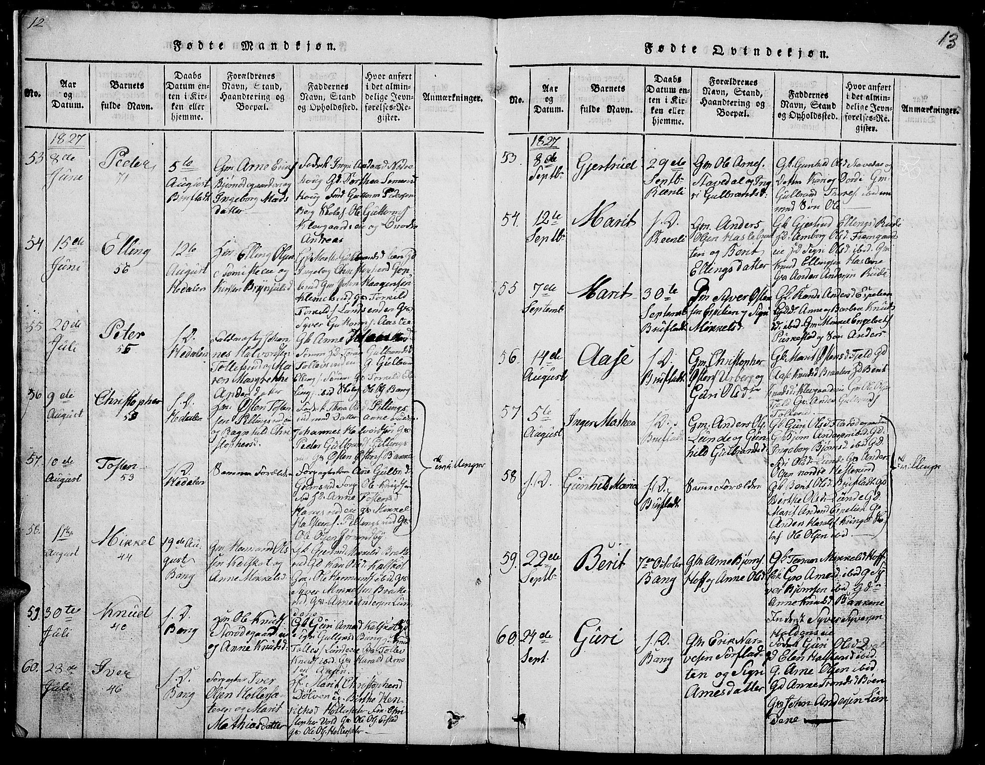 Sør-Aurdal prestekontor, AV/SAH-PREST-128/H/Ha/Hab/L0002: Klokkerbok nr. 2, 1826-1840, s. 12-13