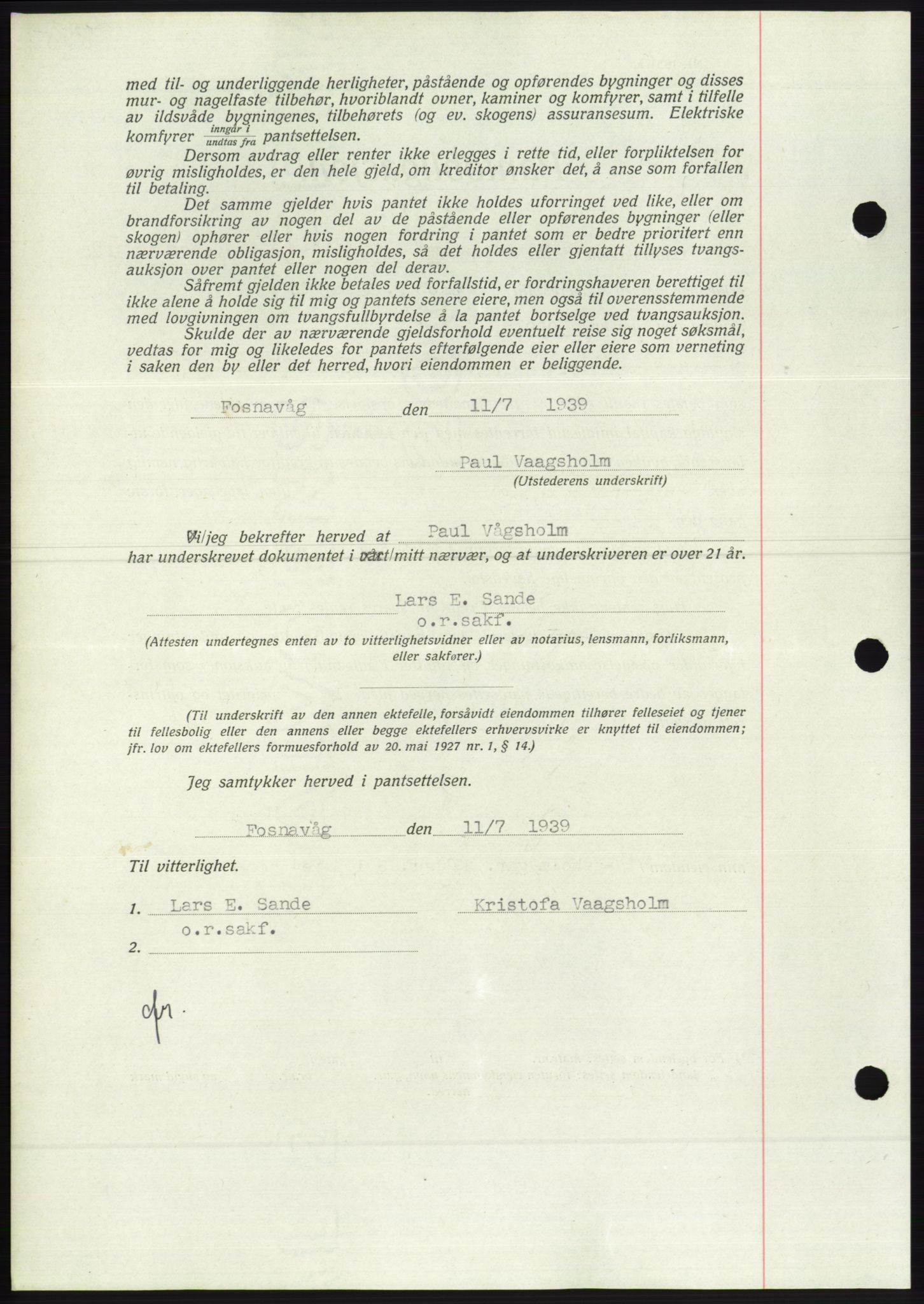 Søre Sunnmøre sorenskriveri, AV/SAT-A-4122/1/2/2C/L0068: Pantebok nr. 62, 1939-1939, Dagboknr: 1088/1939