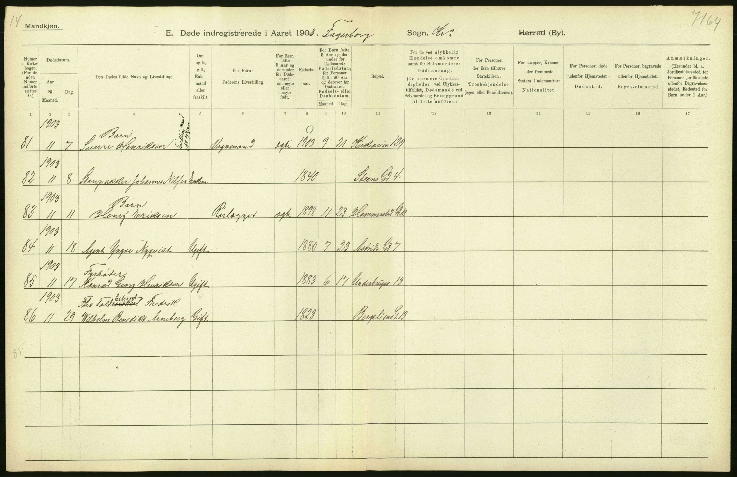 Statistisk sentralbyrå, Sosiodemografiske emner, Befolkning, AV/RA-S-2228/D/Df/Dfa/Dfaa/L0004: Kristiania: Gifte, døde, 1903, s. 30