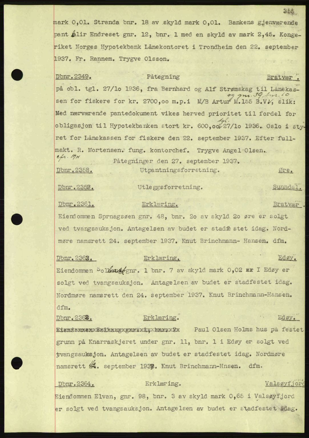 Nordmøre sorenskriveri, SAT/A-4132/1/2/2Ca: Pantebok nr. C80, 1936-1939, Dagboknr: 2349/1937