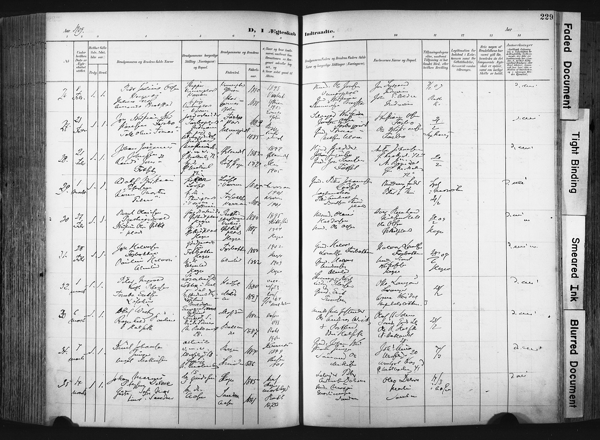 Ministerialprotokoller, klokkerbøker og fødselsregistre - Sør-Trøndelag, SAT/A-1456/604/L0201: Ministerialbok nr. 604A21, 1901-1911, s. 229