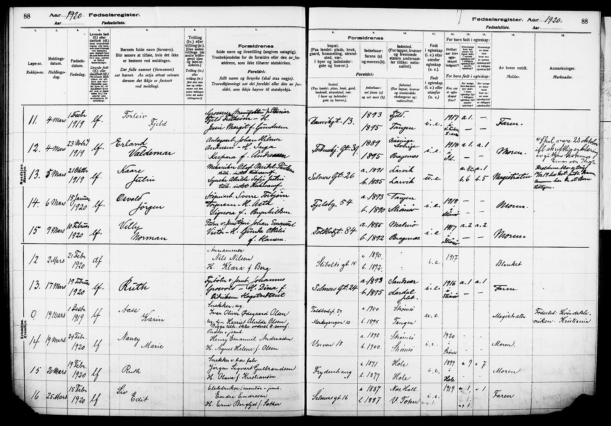 Strømsø kirkebøker, AV/SAKO-A-246/J/Ja/L0001: Fødselsregister nr. I 1, 1916-1925, s. 88