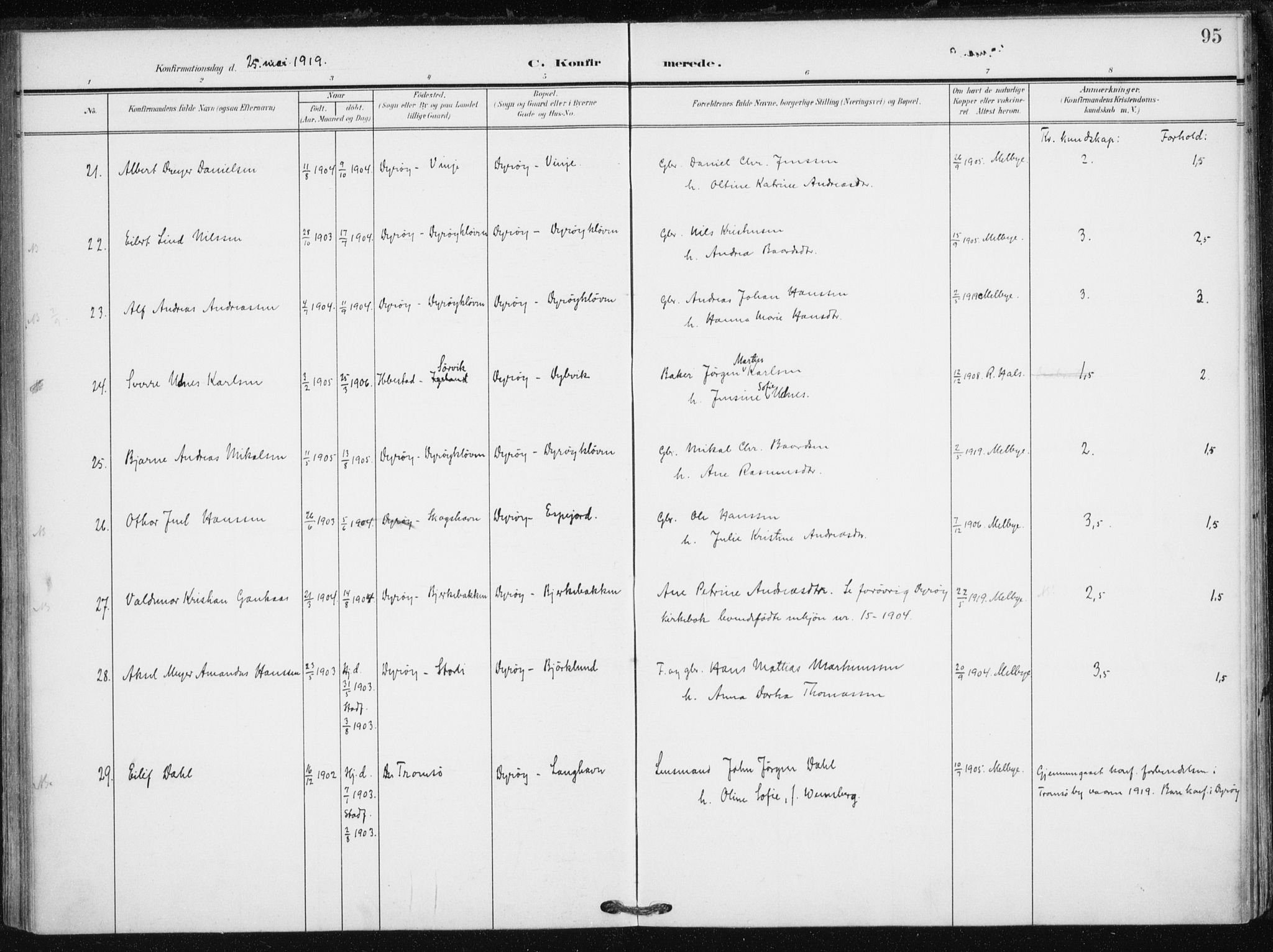 Tranøy sokneprestkontor, AV/SATØ-S-1313/I/Ia/Iaa/L0013kirke: Ministerialbok nr. 13, 1905-1922, s. 95