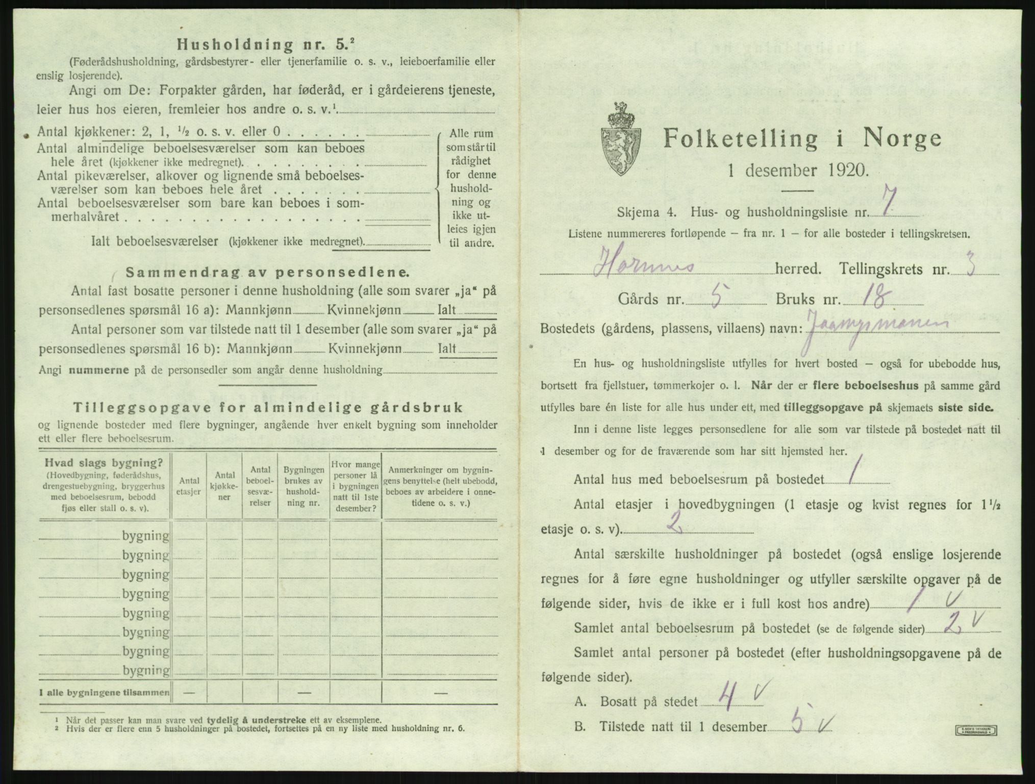 SAK, Folketelling 1920 for 0936 Hornnes herred, 1920, s. 129