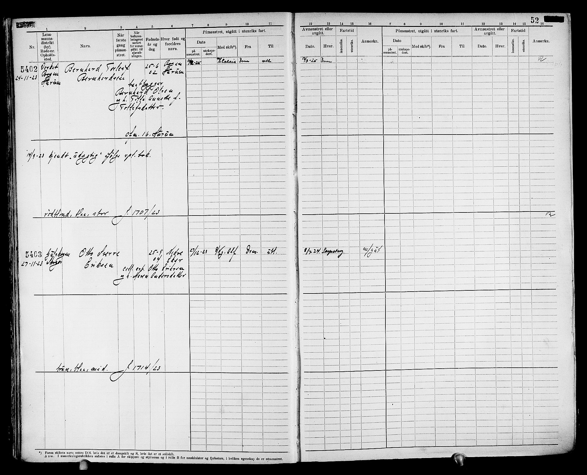 Drammen innrulleringsdistrikt, AV/SAKO-A-781/F/Fc/L0008: Hovedrulle, 1923, s. 54