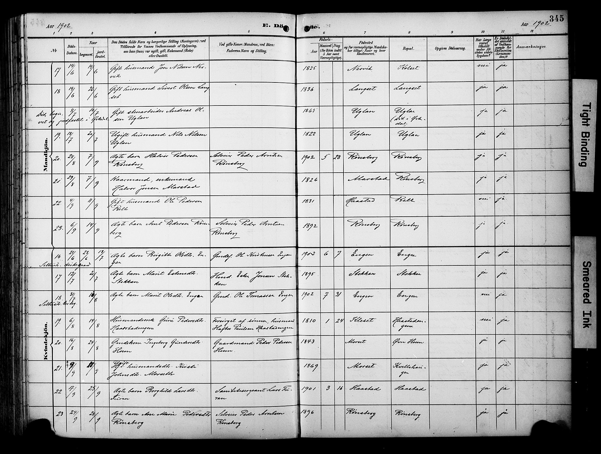 Ministerialprotokoller, klokkerbøker og fødselsregistre - Sør-Trøndelag, SAT/A-1456/695/L1149: Ministerialbok nr. 695A09, 1891-1902, s. 345