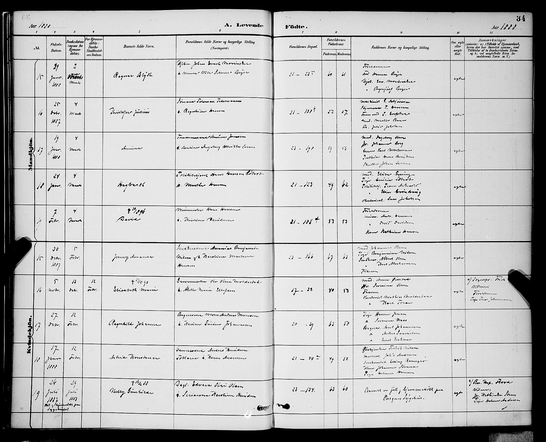 Korskirken sokneprestembete, AV/SAB-A-76101/H/Hab: Klokkerbok nr. B 9, 1887-1896, s. 34