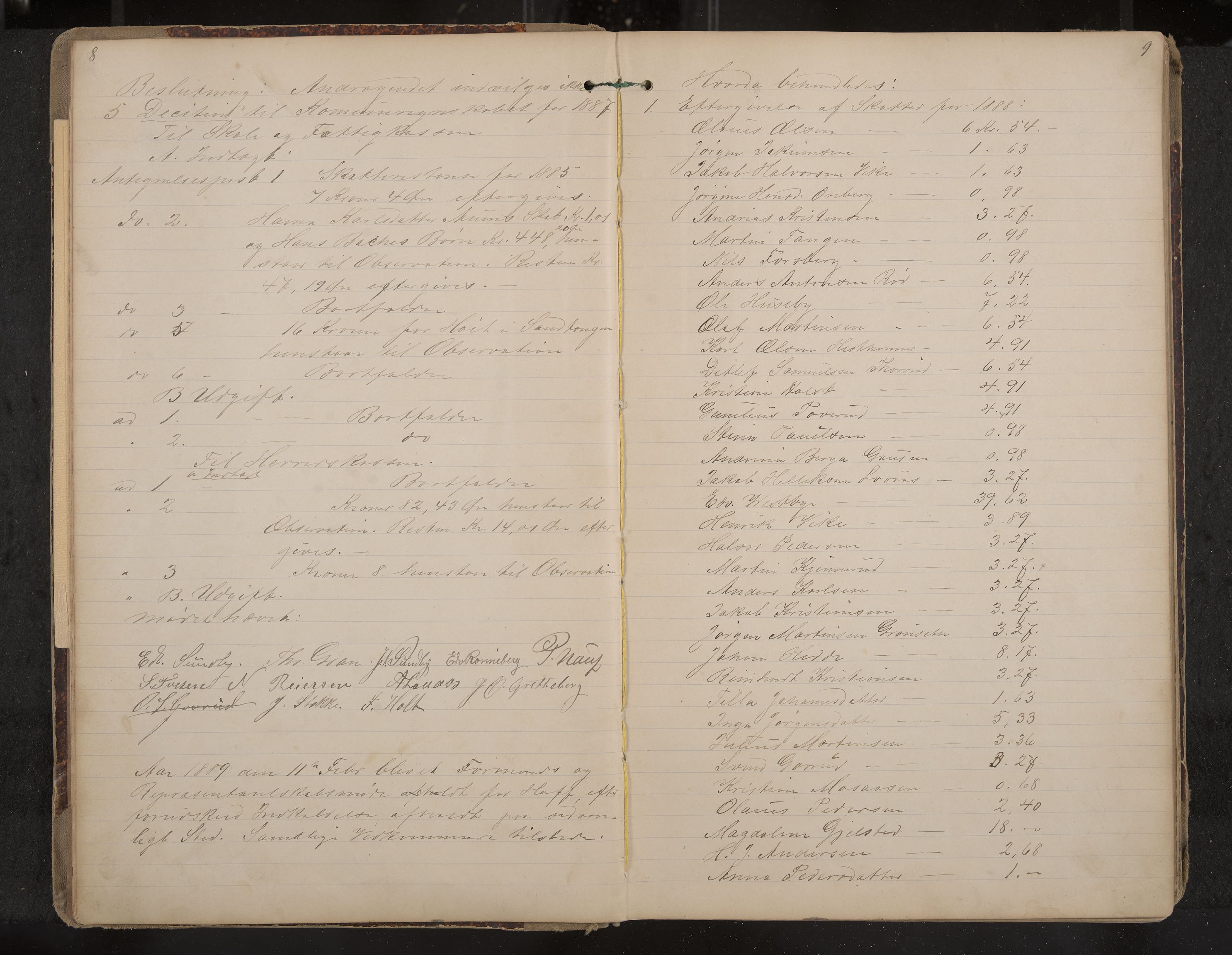 Hof formannskap og sentraladministrasjon, IKAK/0714021-1/A/Aa/L0004: Møtebok med register, 1888-1900, s. 8-9