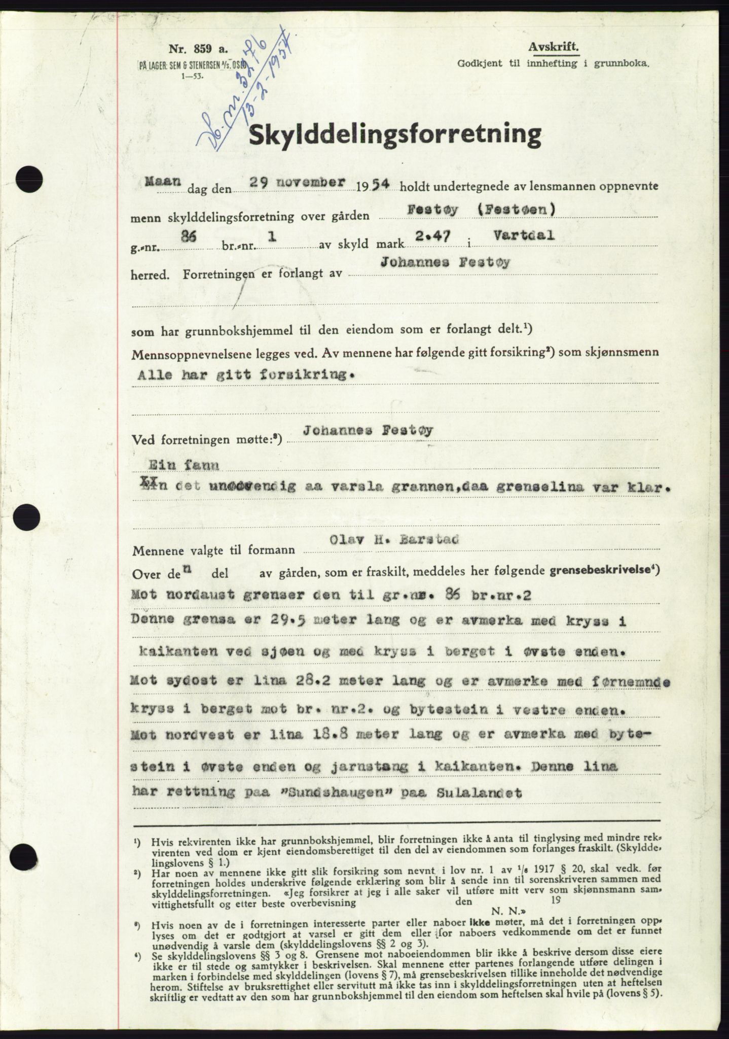 Søre Sunnmøre sorenskriveri, AV/SAT-A-4122/1/2/2C/L0099: Pantebok nr. 25A, 1954-1954, Dagboknr: 3276/1954