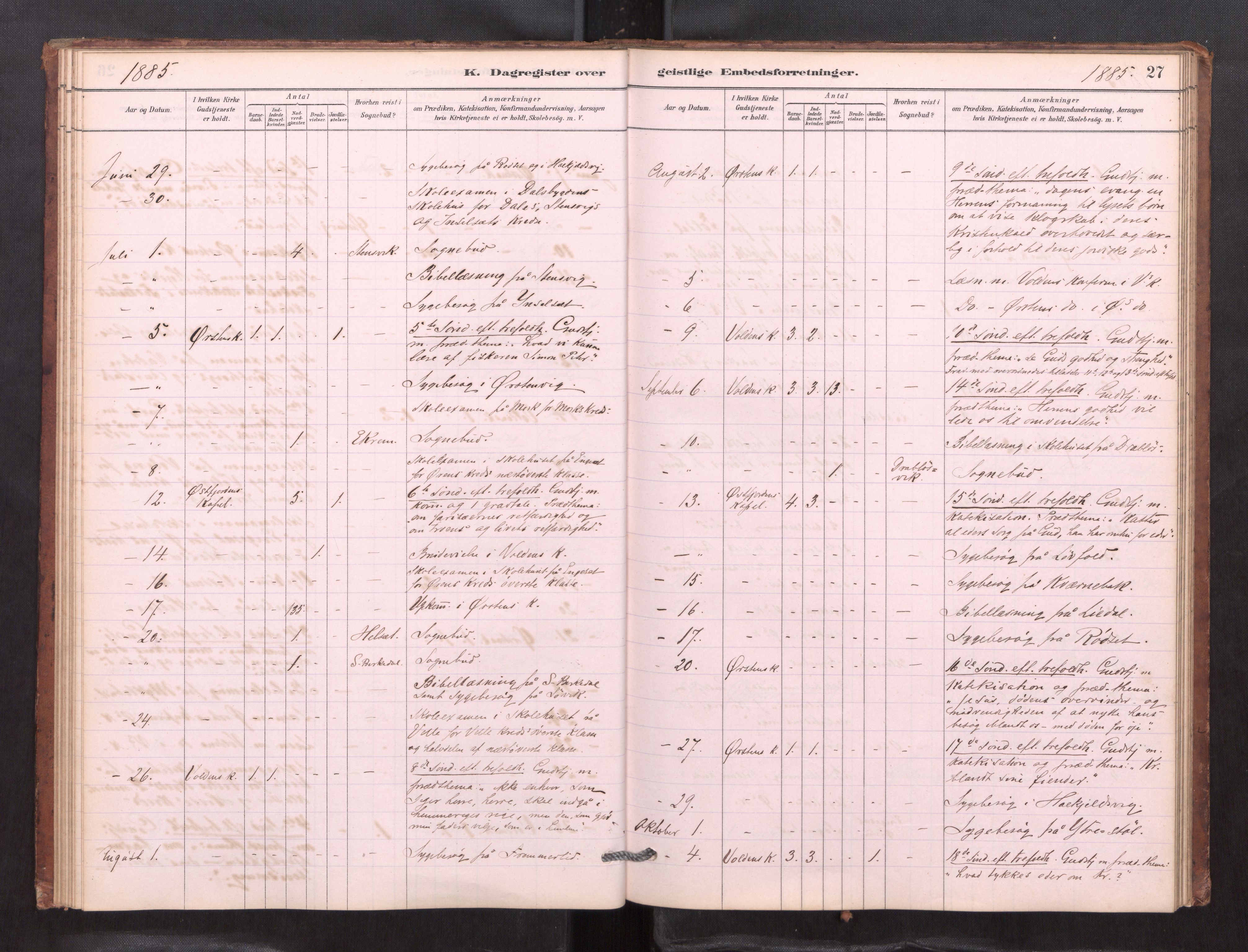 Ministerialprotokoller, klokkerbøker og fødselsregistre - Møre og Romsdal, AV/SAT-A-1454/511/L0151: Dagsregister nr. 511---, 1881-1896, s. 27