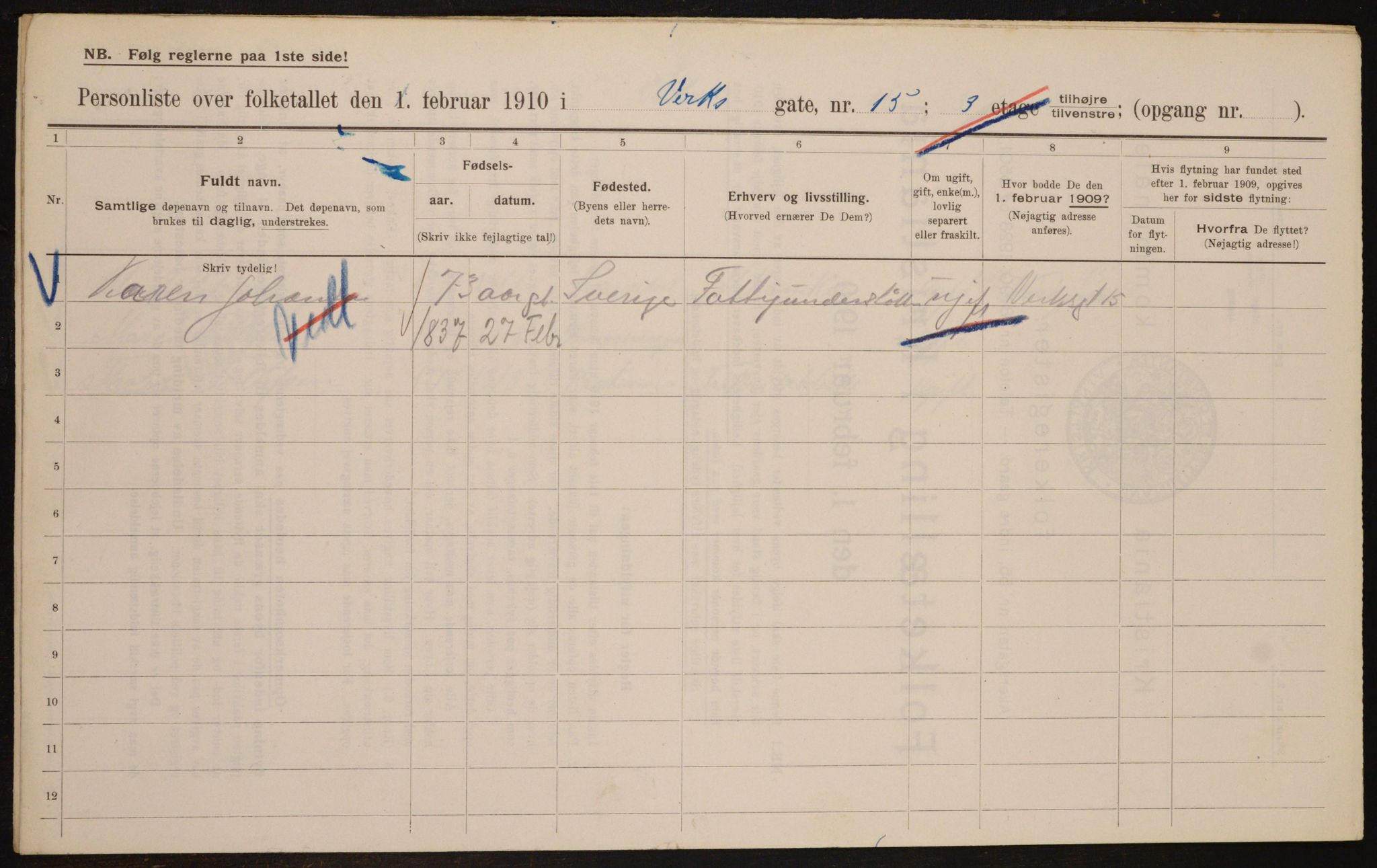OBA, Kommunal folketelling 1.2.1910 for Kristiania, 1910, s. 115624