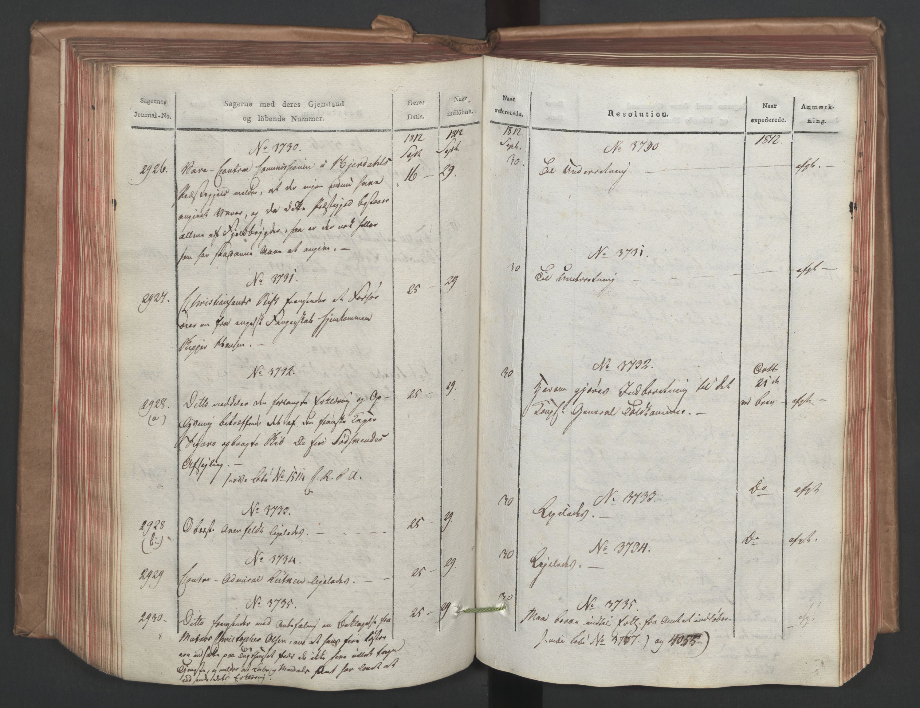 Stattholderembetet 1810-1814, 1. kontor (Kontor A), AV/RA-EA-2872/Ab/L0004: Referatprotokoll,  j.nr. 2338-3328a,  l.nr. 3011-4214a, 1812, s. 167