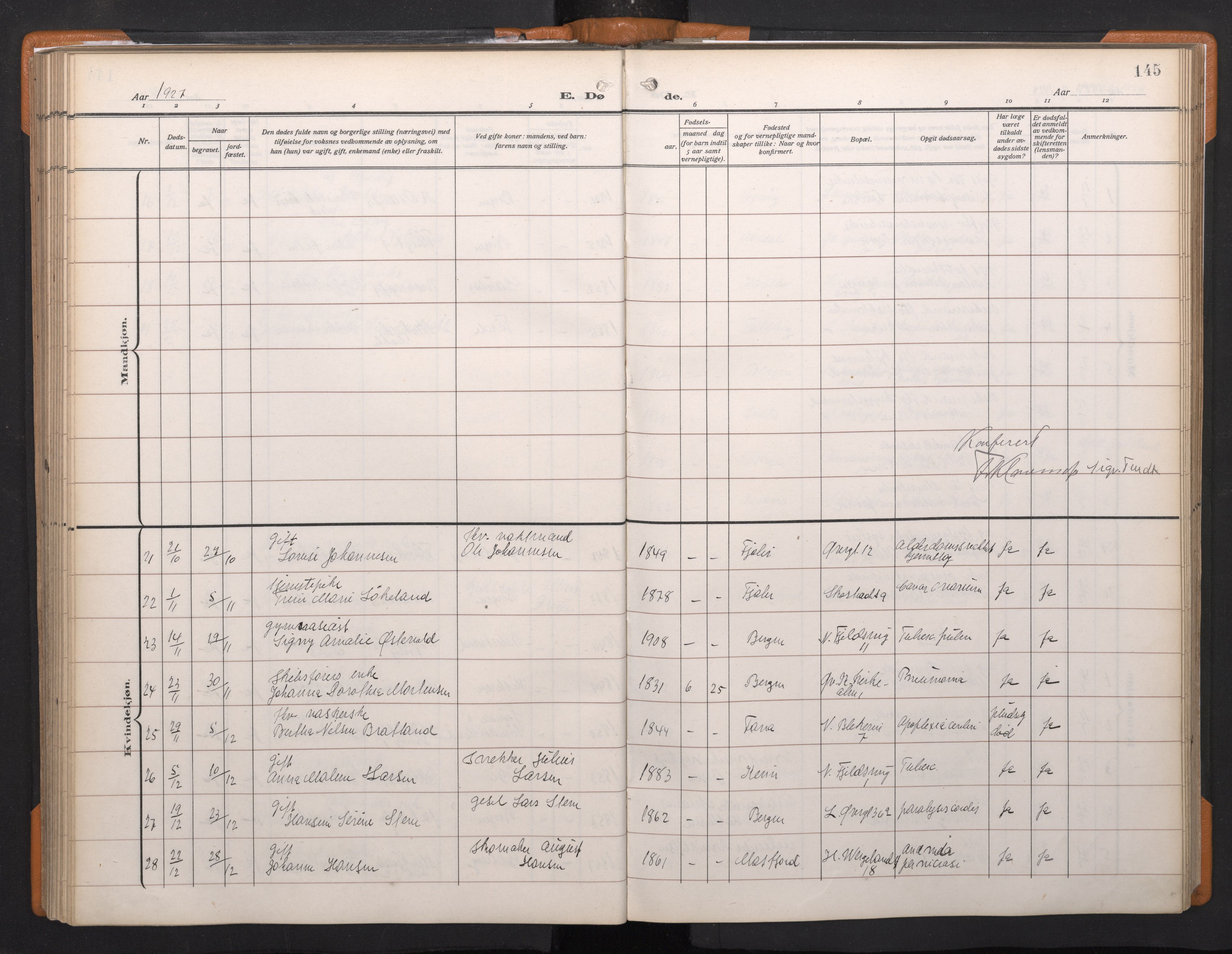 Korskirken sokneprestembete, AV/SAB-A-76101/H/Haa/L0048: Ministerialbok nr. E 6, 1910-1960, s. 144b-145a