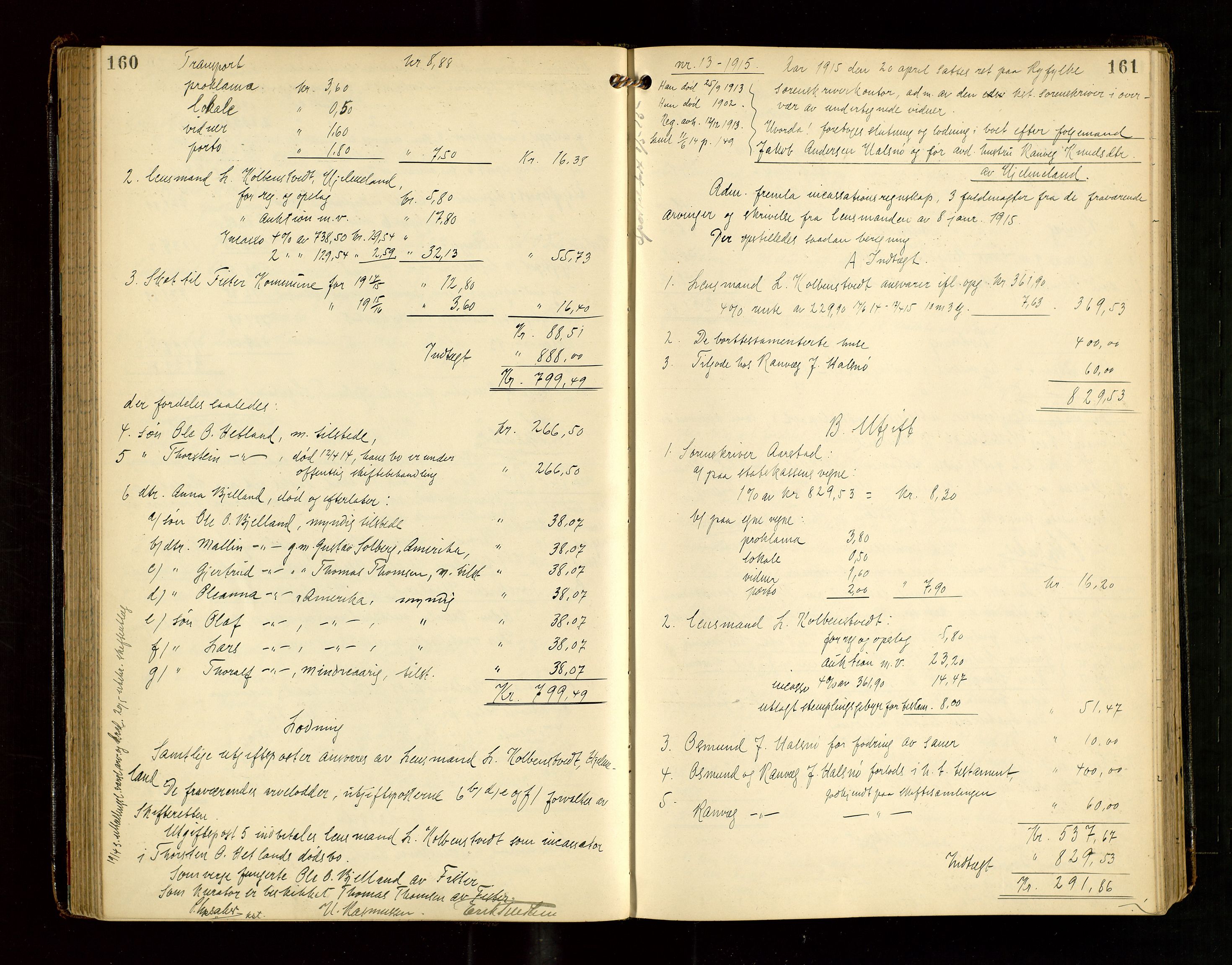 Ryfylke tingrett, SAST/A-100055/001/IV/IVG/L0004: Skifteutlodningsprotokoll Med register, 1912-1918, s. 160-161