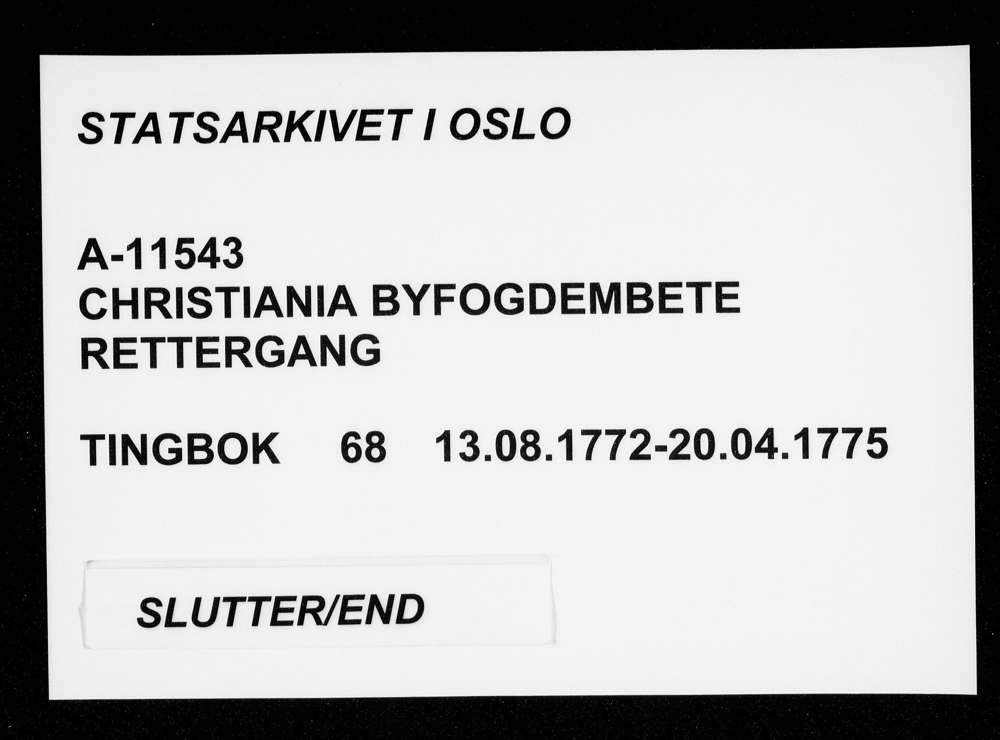 Christiania byfogd, AV/SAO-A-11543/F/Fb/L0068: Tingbok, 1772-1775
