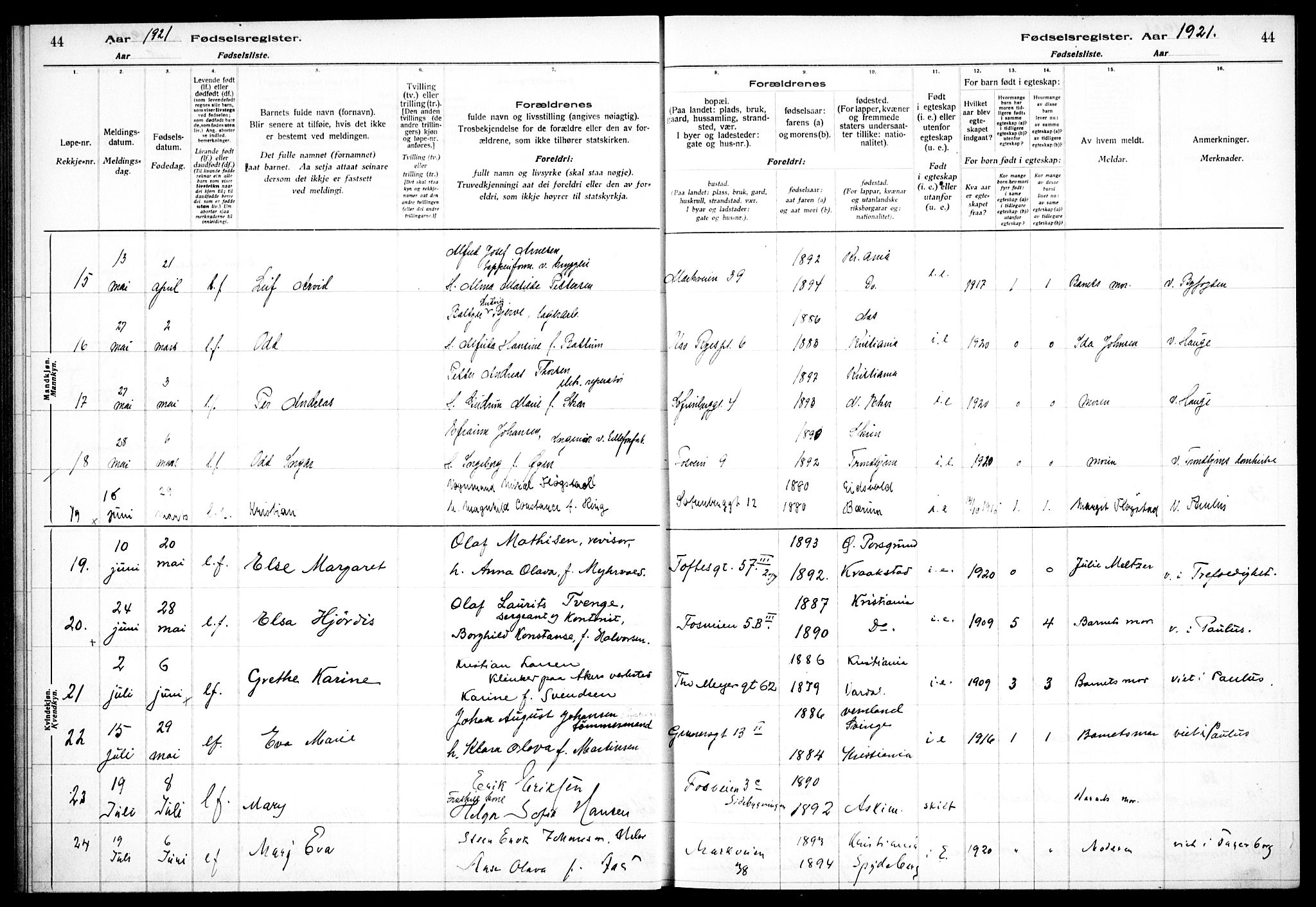 Hauge prestekontor Kirkebøker, AV/SAO-A-10849/J/Ja/L0001: Fødselsregister nr. 1, 1917-1938, s. 44