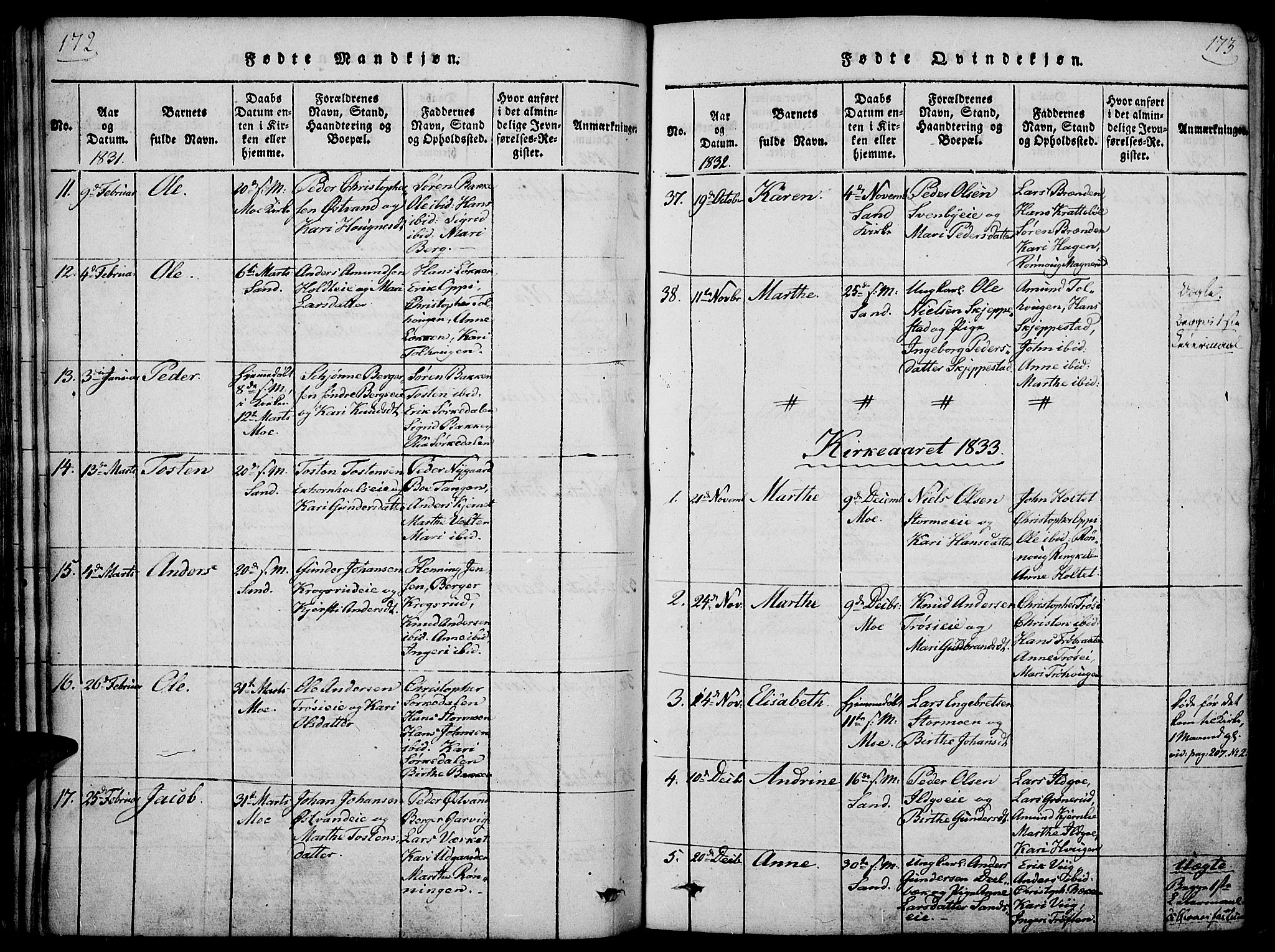 Nord-Odal prestekontor, AV/SAH-PREST-032/H/Ha/Haa/L0001: Ministerialbok nr. 1, 1819-1838, s. 172-173