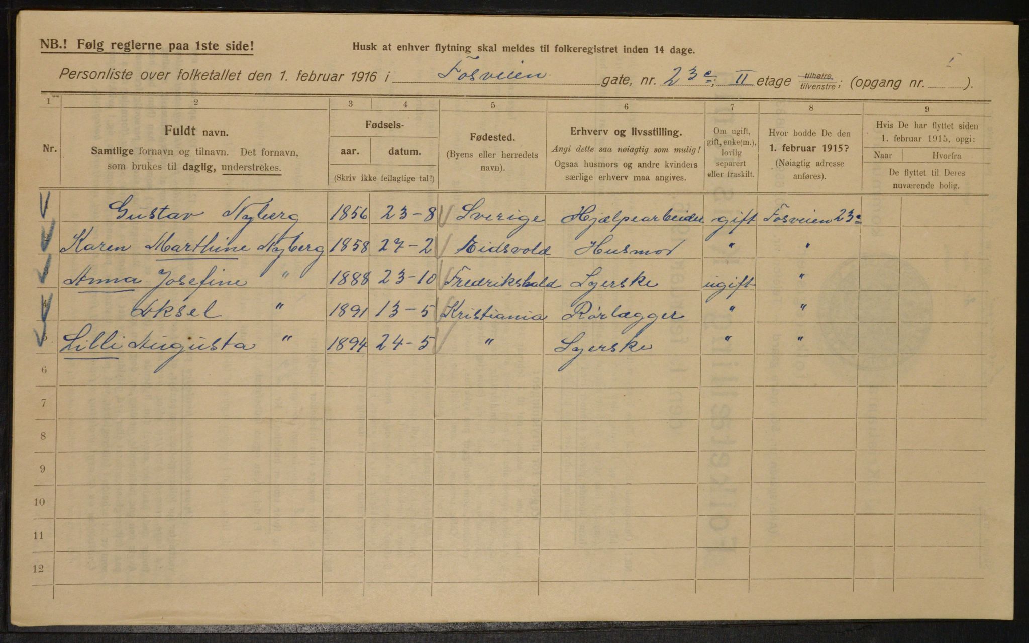 OBA, Kommunal folketelling 1.2.1916 for Kristiania, 1916, s. 25678