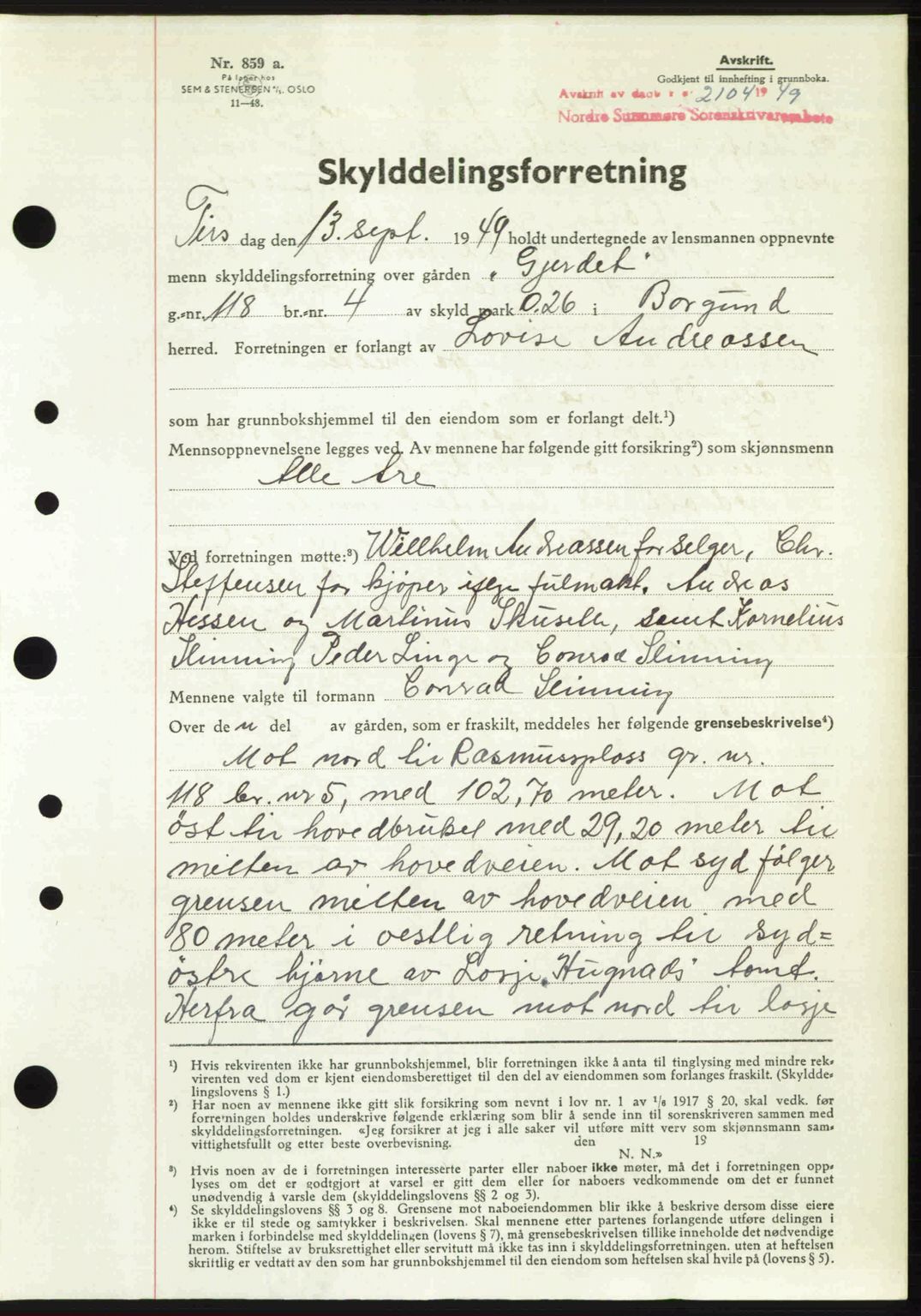 Nordre Sunnmøre sorenskriveri, AV/SAT-A-0006/1/2/2C/2Ca: Pantebok nr. A32, 1949-1949, Dagboknr: 2104/1949