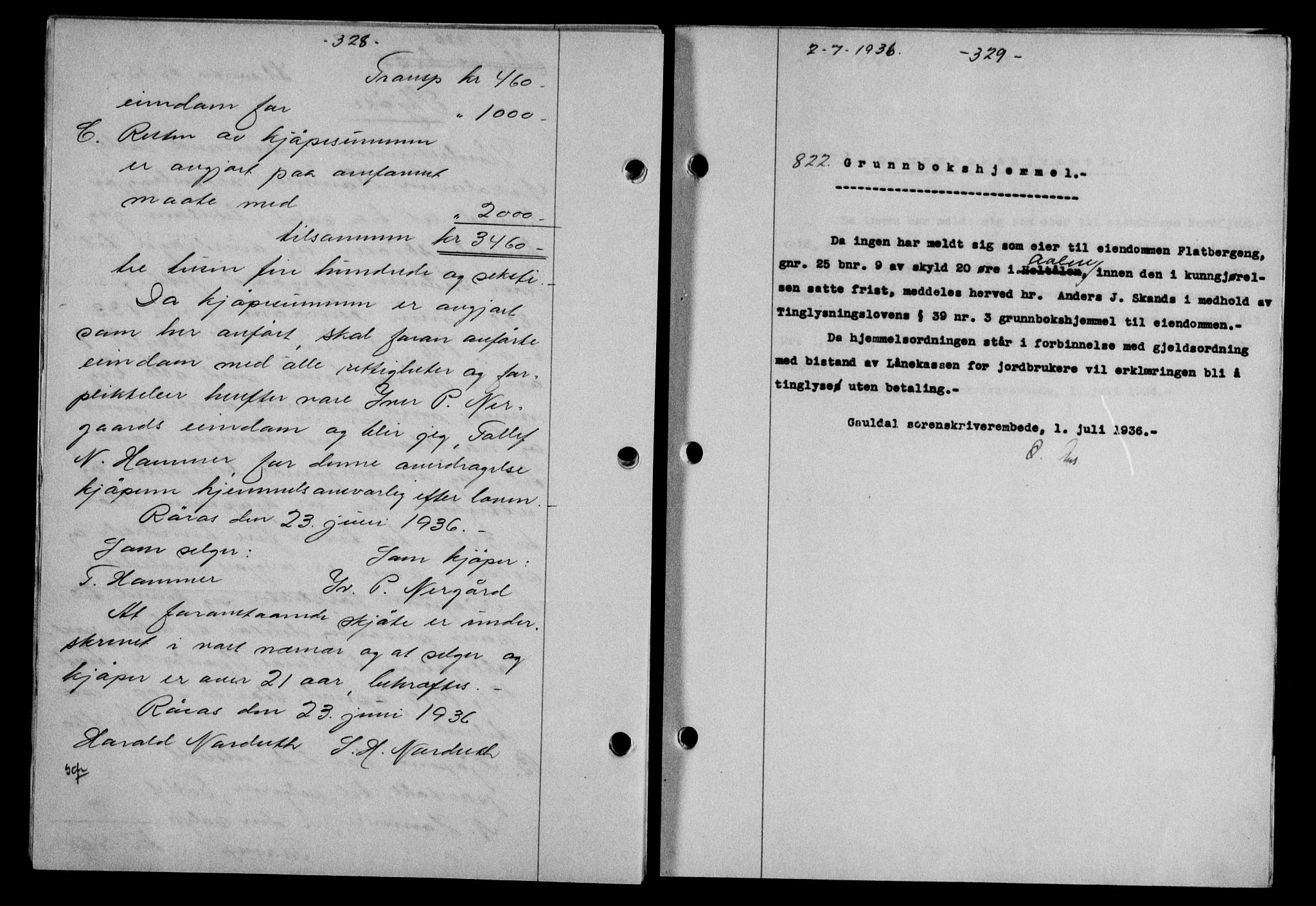 Gauldal sorenskriveri, SAT/A-0014/1/2/2C/L0046: Pantebok nr. 49-50, 1936-1937, Dagboknr: 822/1936