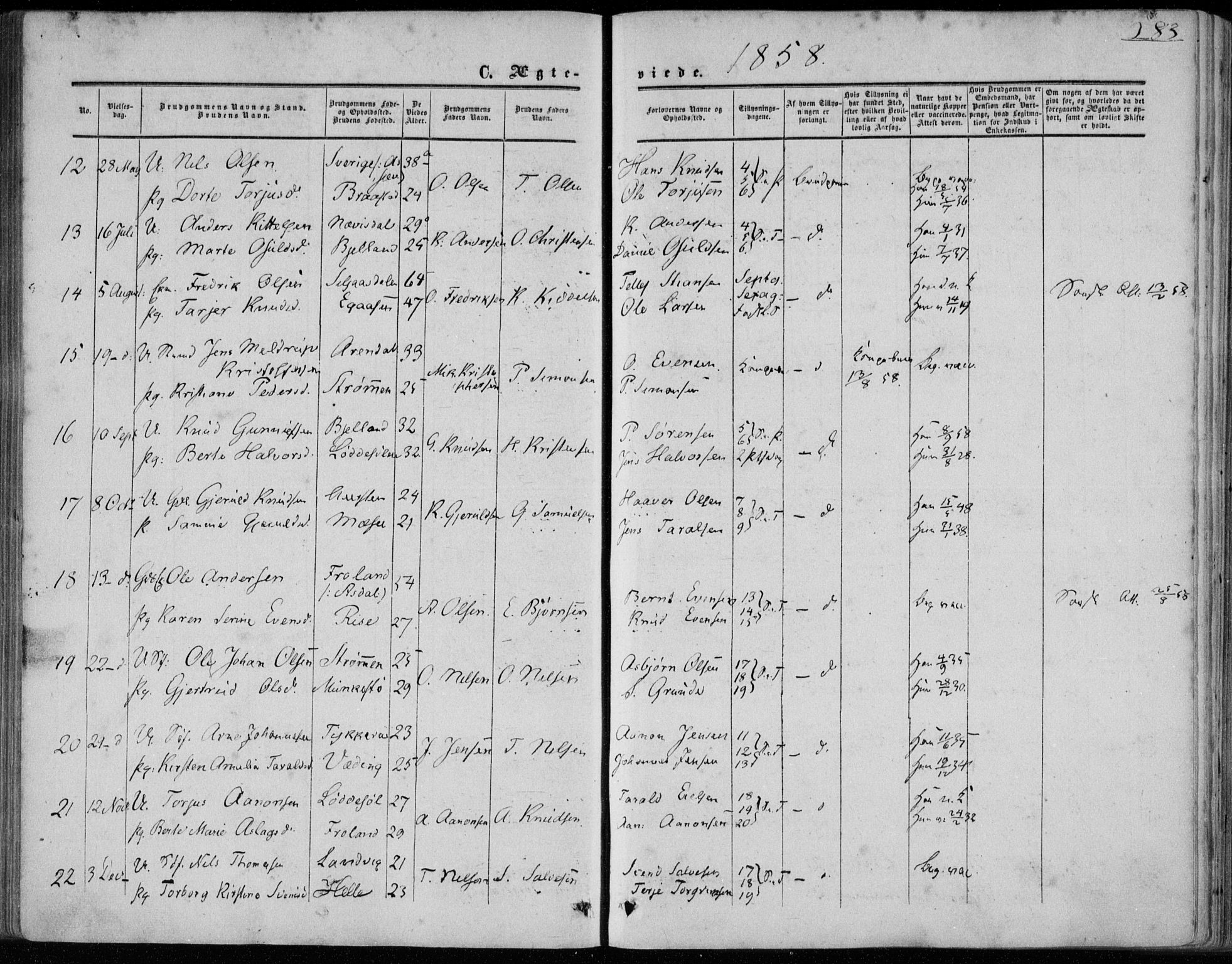 Øyestad sokneprestkontor, AV/SAK-1111-0049/F/Fa/L0015: Ministerialbok nr. A 15, 1857-1873, s. 283