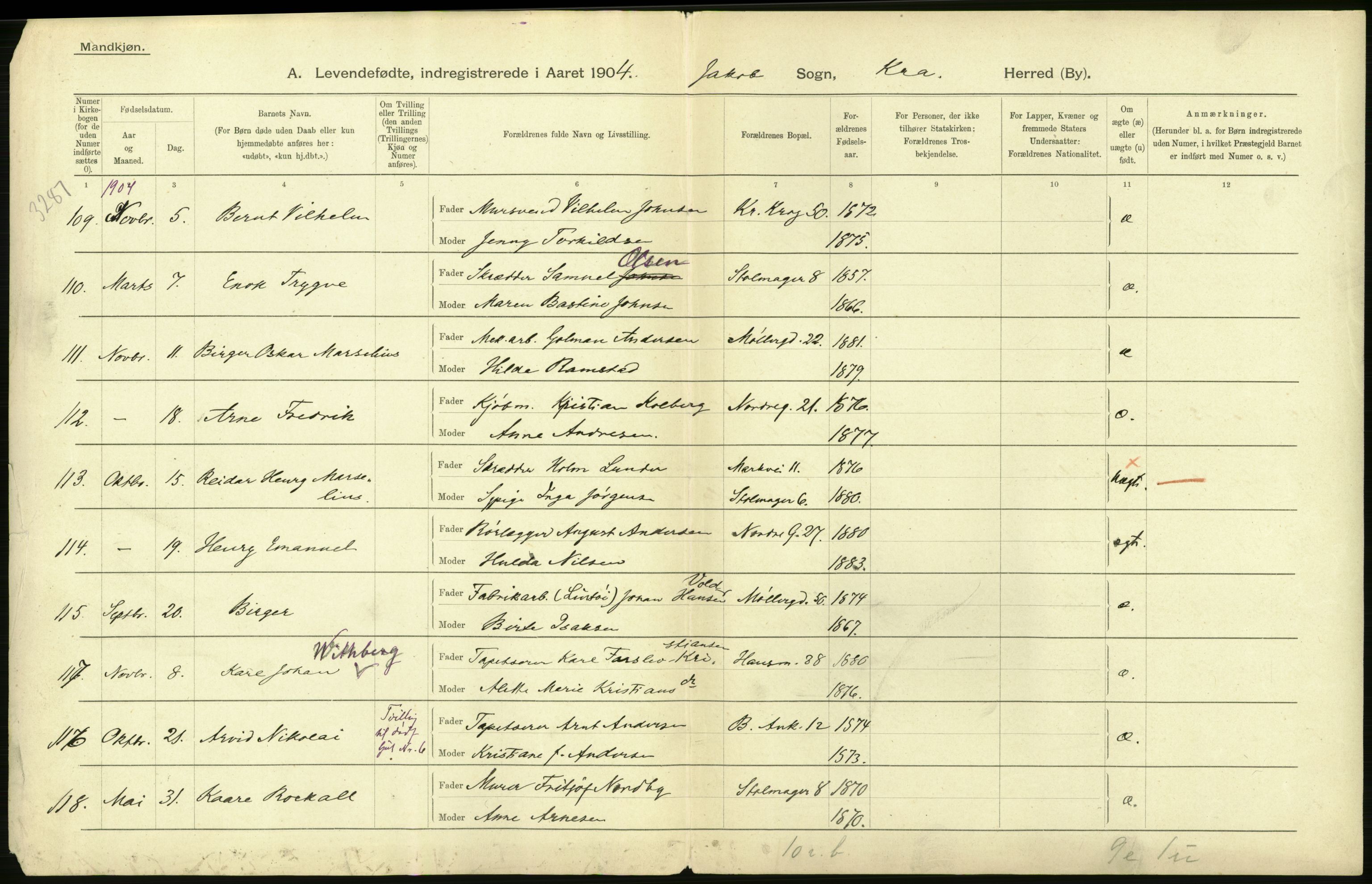Statistisk sentralbyrå, Sosiodemografiske emner, Befolkning, AV/RA-S-2228/D/Df/Dfa/Dfab/L0003: Kristiania: Fødte, 1904, s. 2