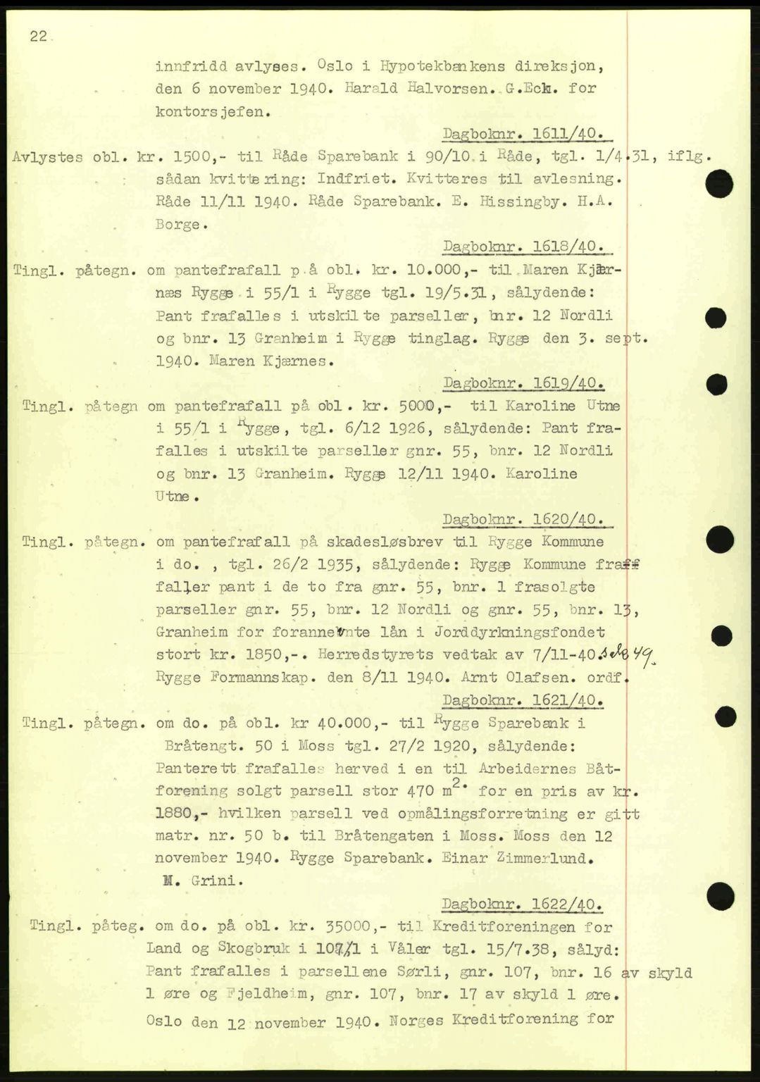 Moss sorenskriveri, SAO/A-10168: Pantebok nr. B10, 1940-1941, Dagboknr: 1611/1940
