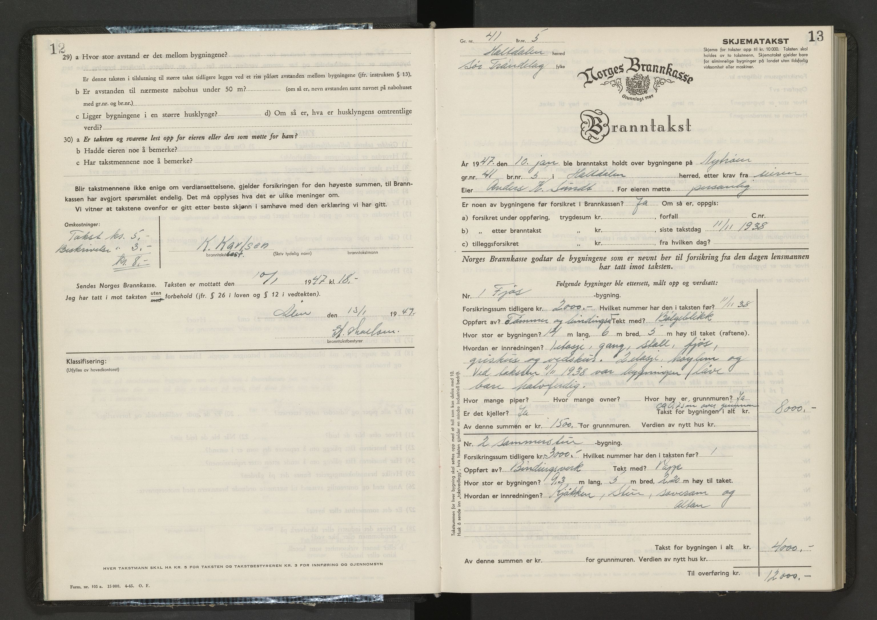 Norges Brannkasse Holtålen og Ålen, AV/SAT-A-1280/Fa/L0002: Branntakstprotokoll, 1947-1955, s. 12-13