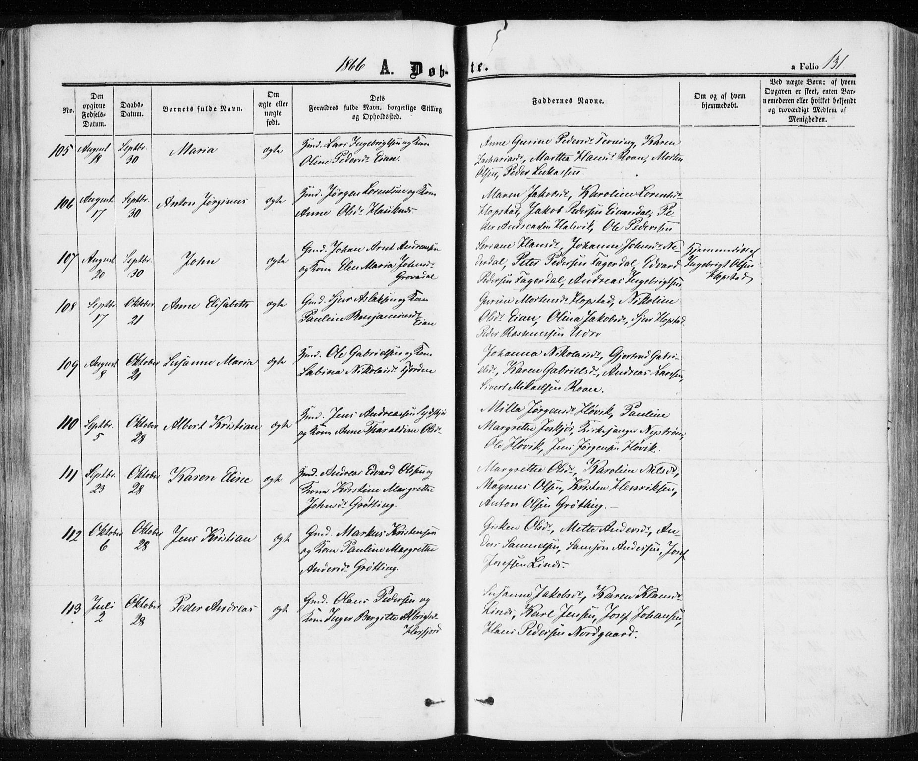 Ministerialprotokoller, klokkerbøker og fødselsregistre - Sør-Trøndelag, SAT/A-1456/657/L0705: Ministerialbok nr. 657A06, 1858-1867, s. 131