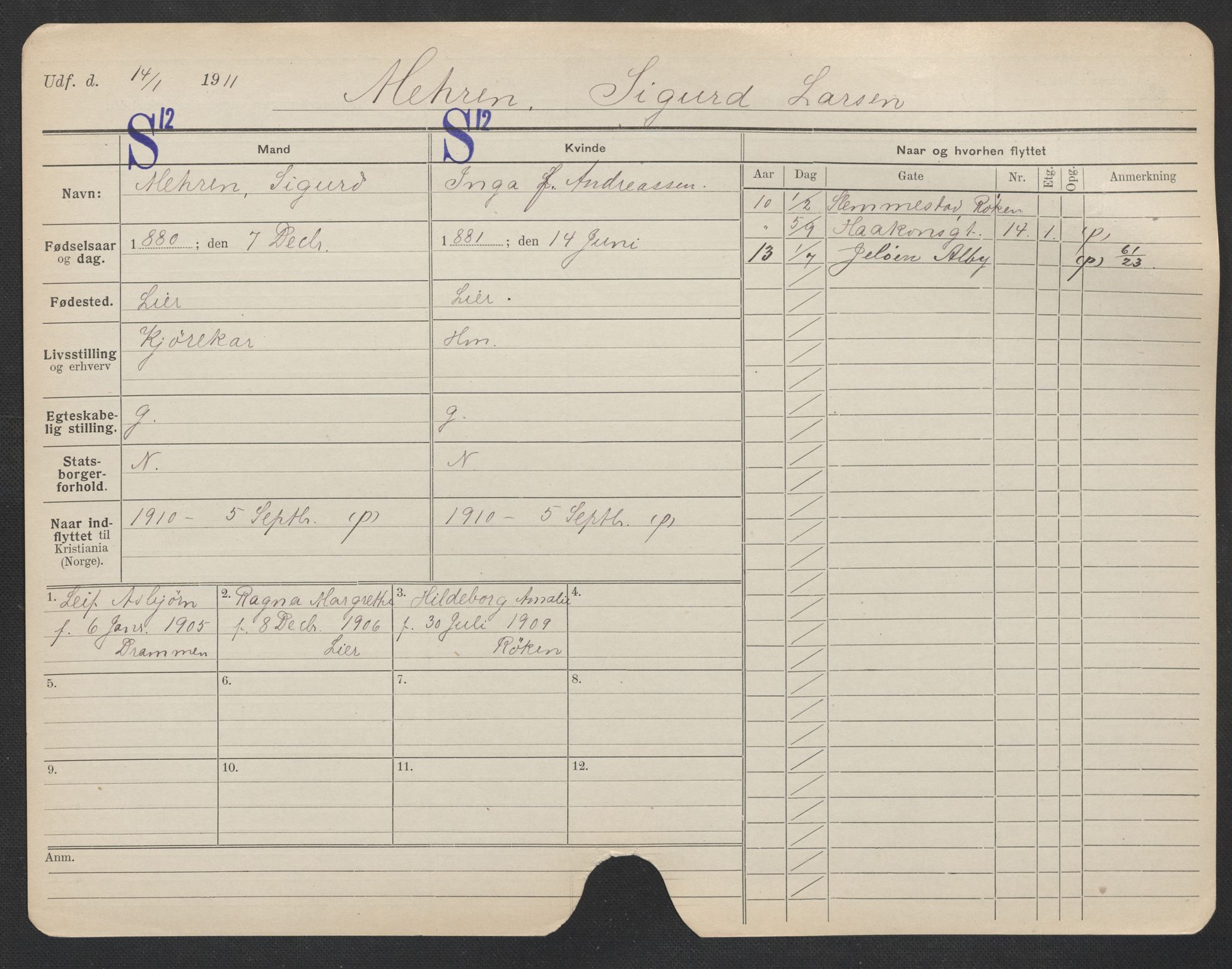 Oslo folkeregister, Registerkort, AV/SAO-A-11715/F/Fa/Fac/L0007: Menn, 1906-1914, s. 722a