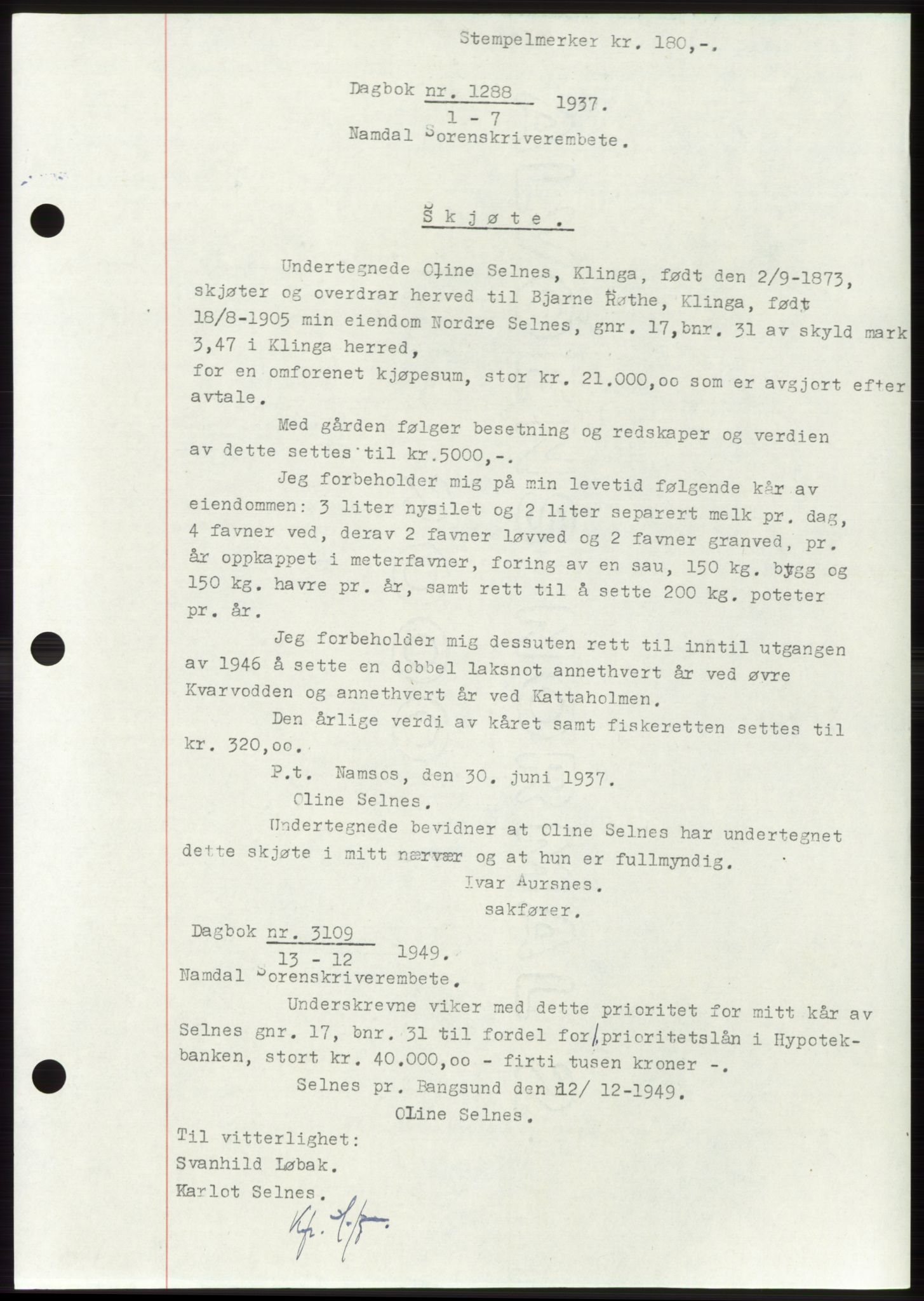 Namdal sorenskriveri, SAT/A-4133/1/2/2C: Pantebok nr. -, 1937-1939, Tingl.dato: 01.07.1937
