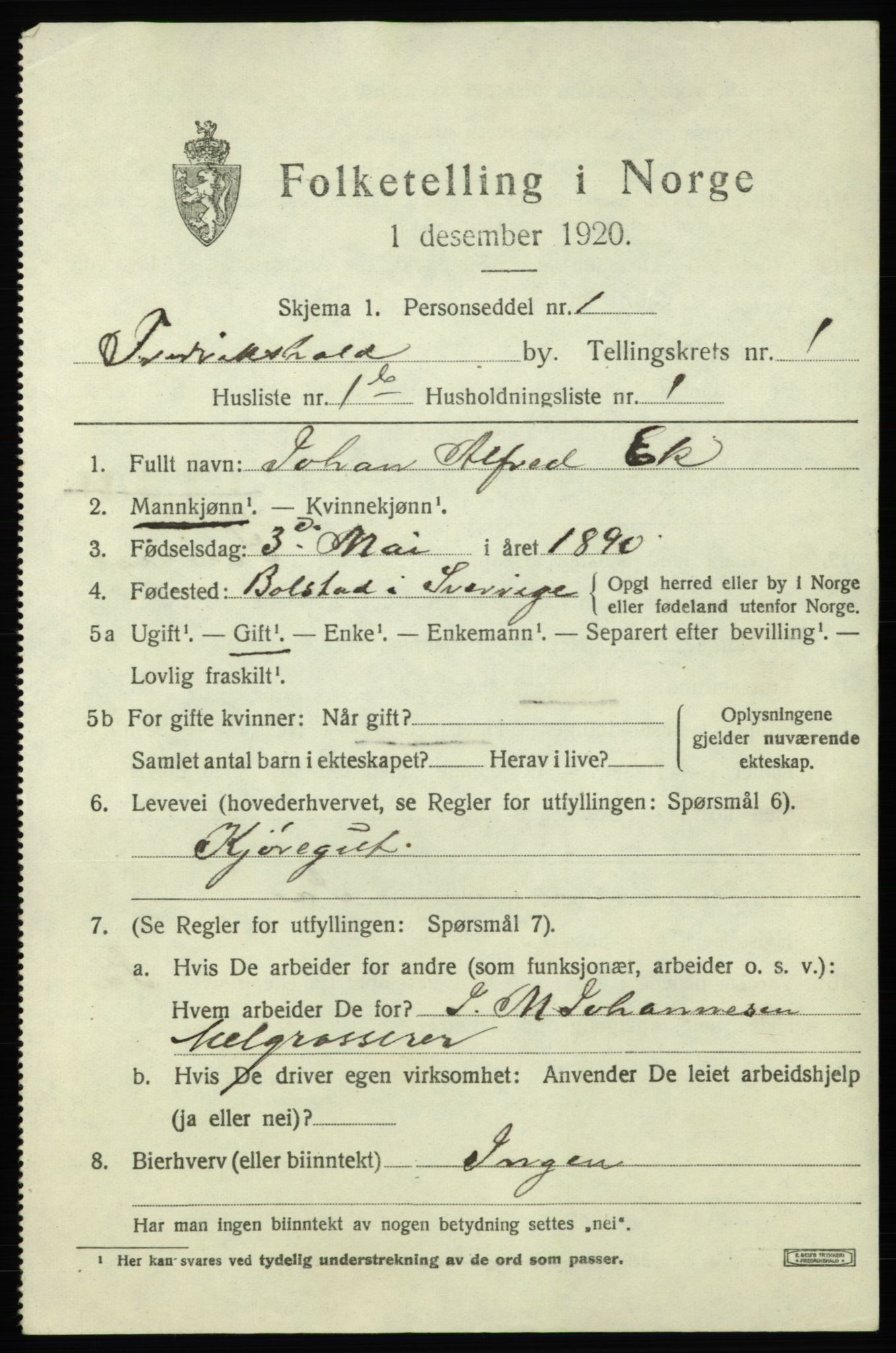 SAO, Folketelling 1920 for 0101 Fredrikshald kjøpstad, 1920, s. 8056