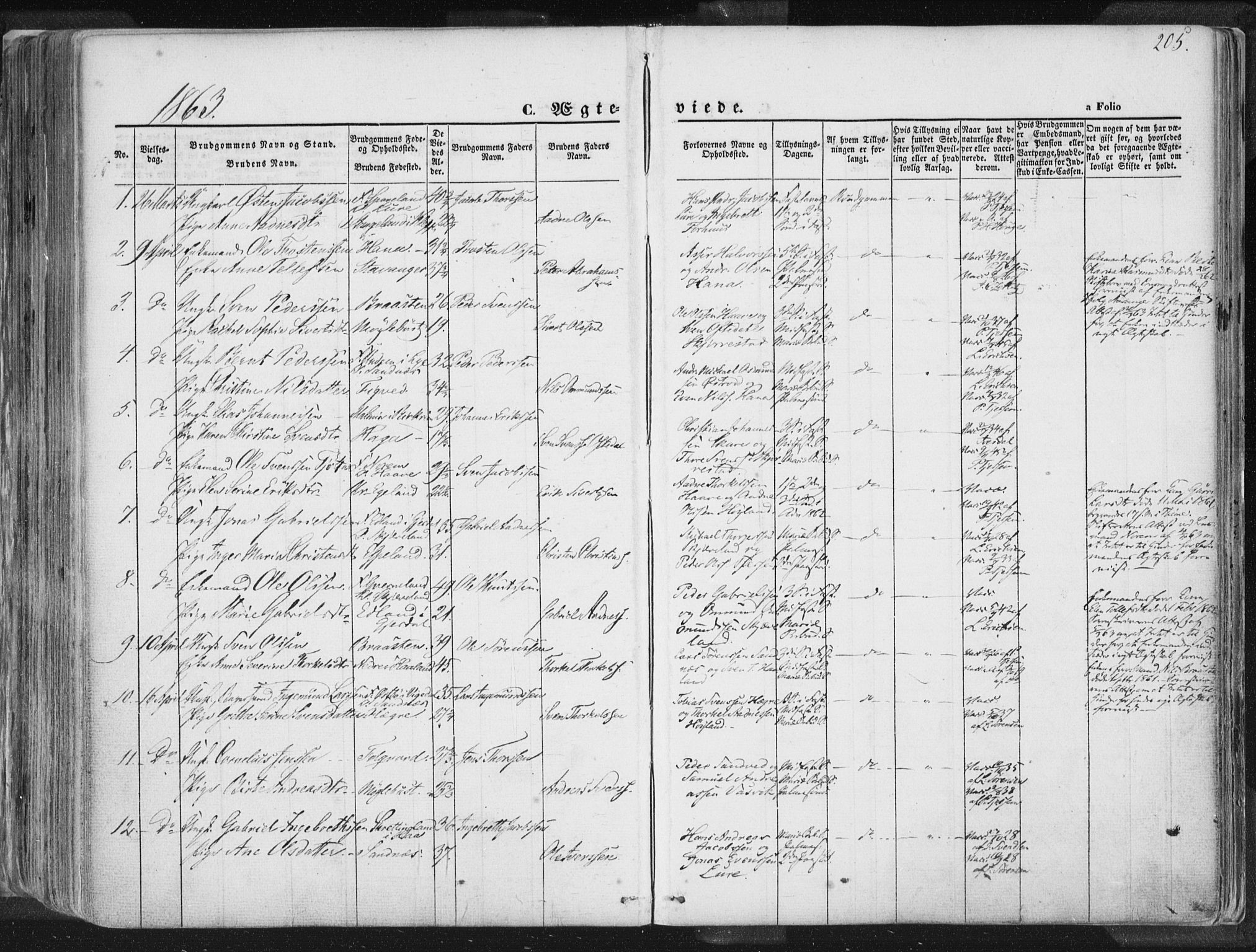 Høyland sokneprestkontor, SAST/A-101799/001/30BA/L0010: Ministerialbok nr. A 9.1, 1857-1877, s. 205