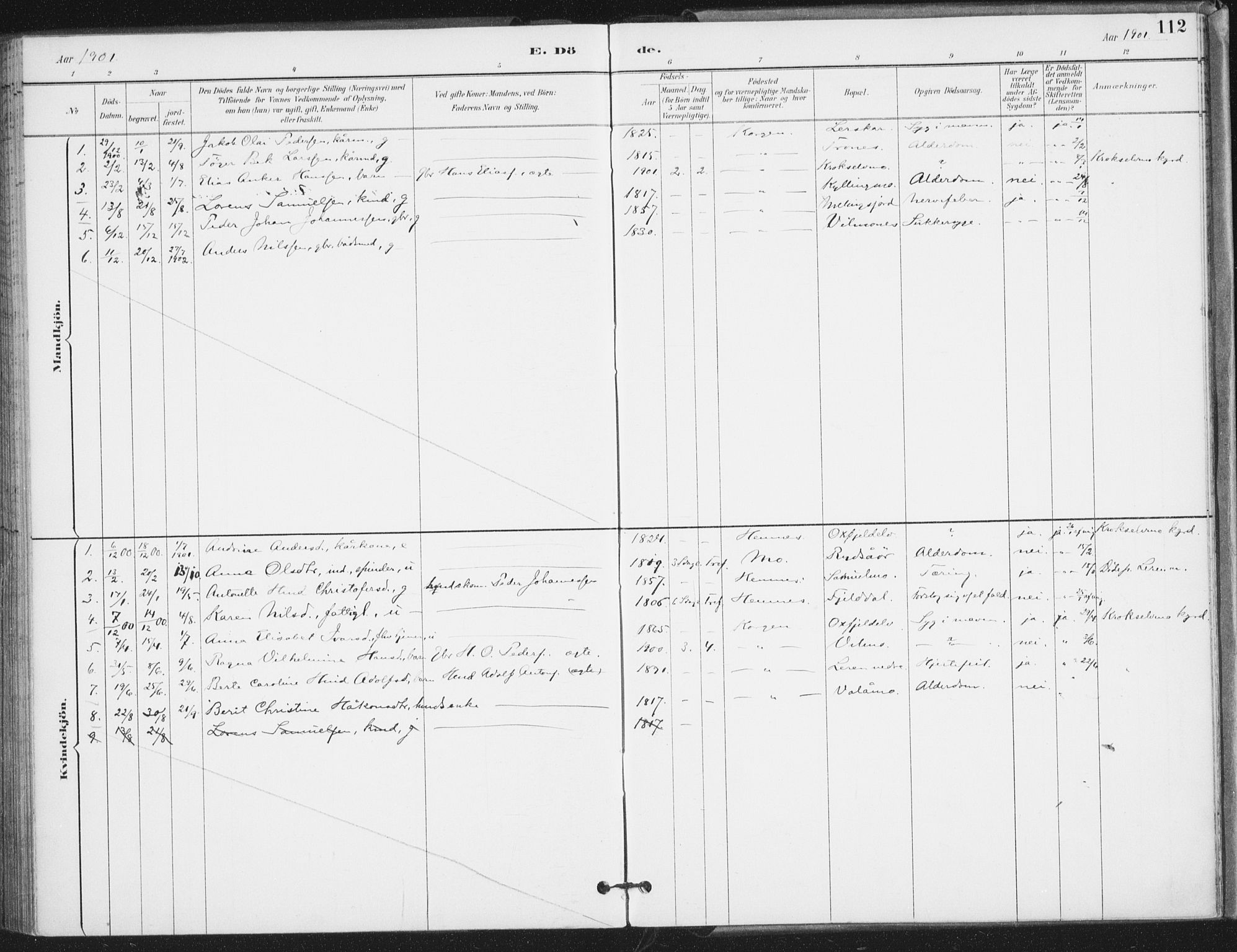 Ministerialprotokoller, klokkerbøker og fødselsregistre - Nordland, SAT/A-1459/826/L0380: Ministerialbok nr. 826A03, 1891-1911, s. 112