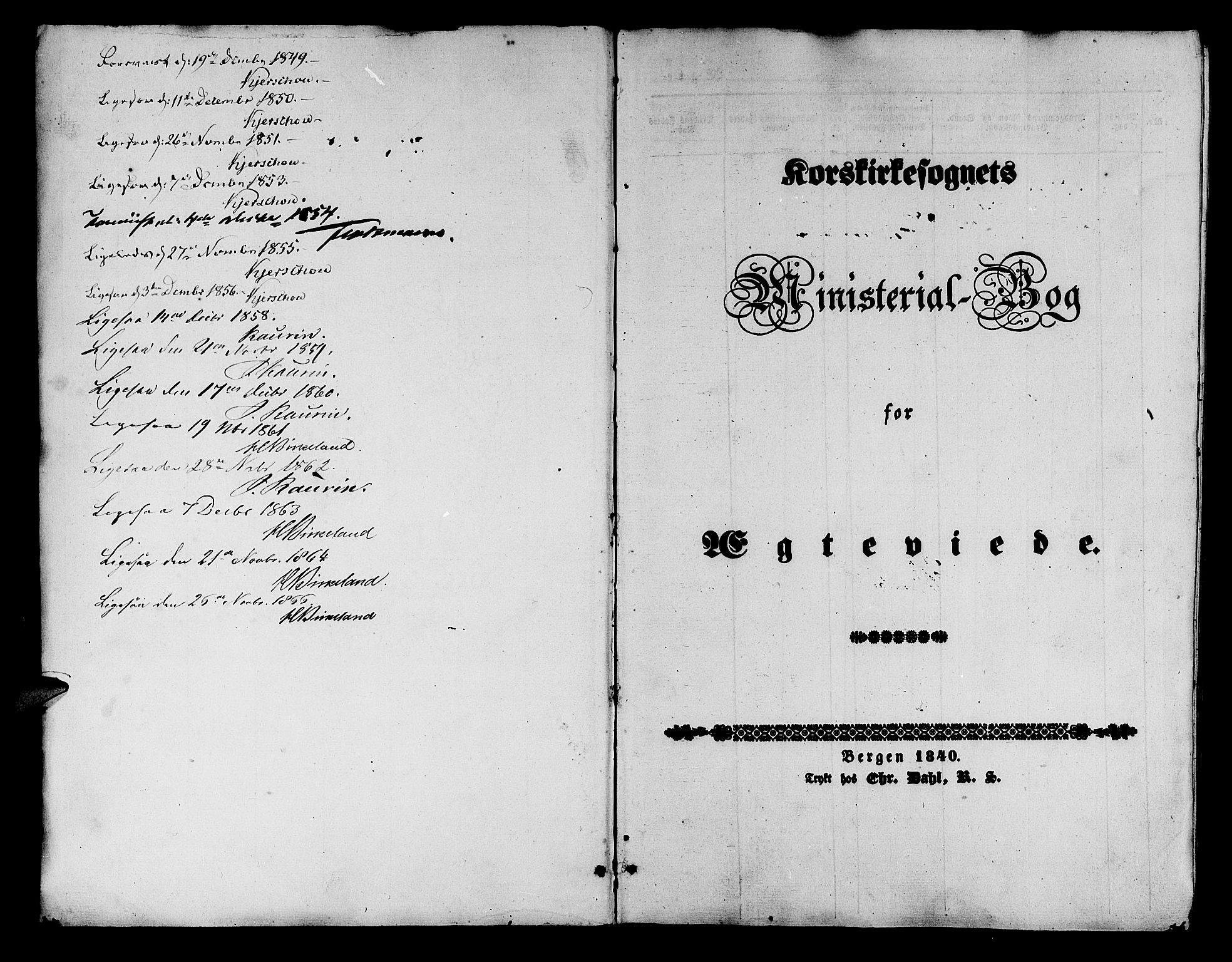 Korskirken sokneprestembete, SAB/A-76101/H/Hab: Klokkerbok nr. D 1, 1840-1867